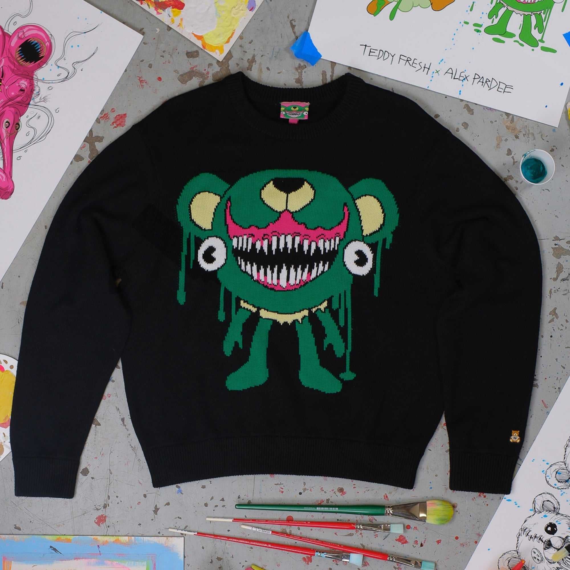 Black Teddy Fresh TF x Alex Pardee Monster Sweater | GKHPNO368