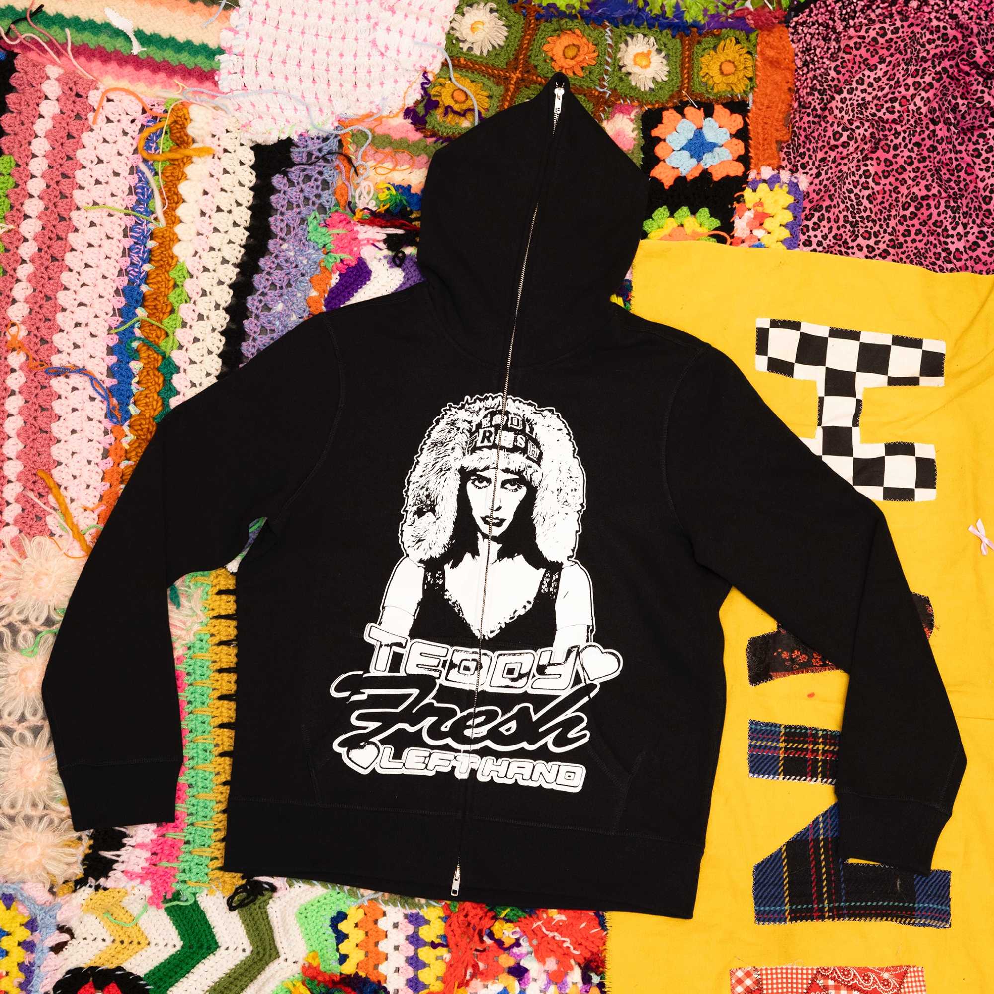 Black Teddy Fresh TF x Left Hand Hila Hoodie | QJXLRO815