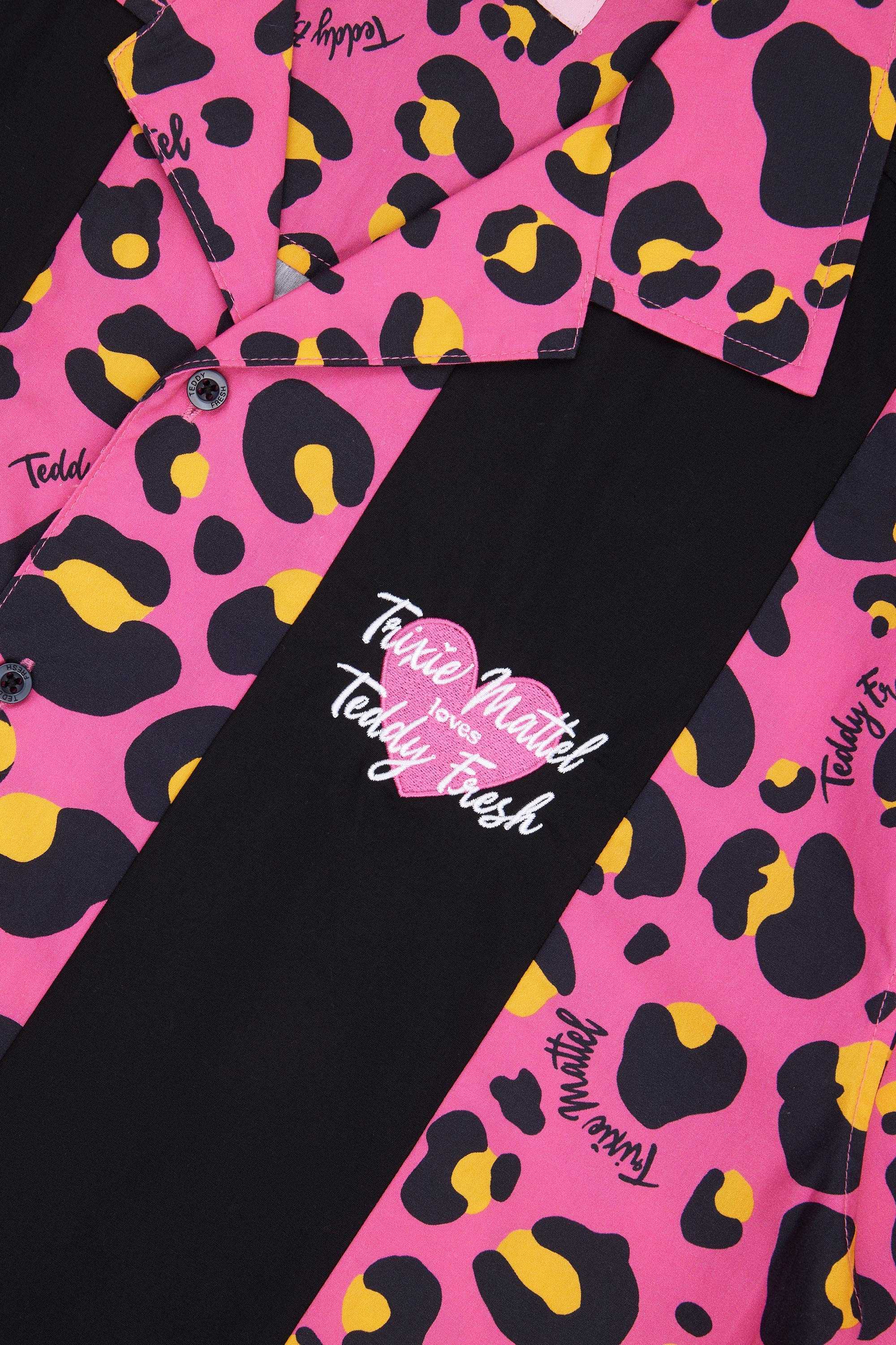 Black Teddy Fresh TF x Trixie Leopard Bowling Shirt | FWBIOT639