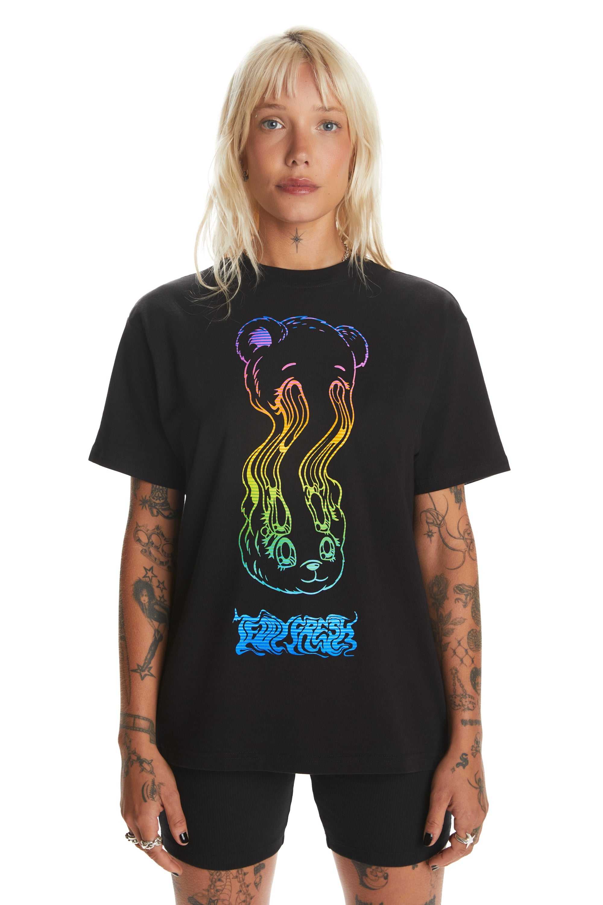 Black Teddy Fresh Trippy Bear Tee | MGPZKO423