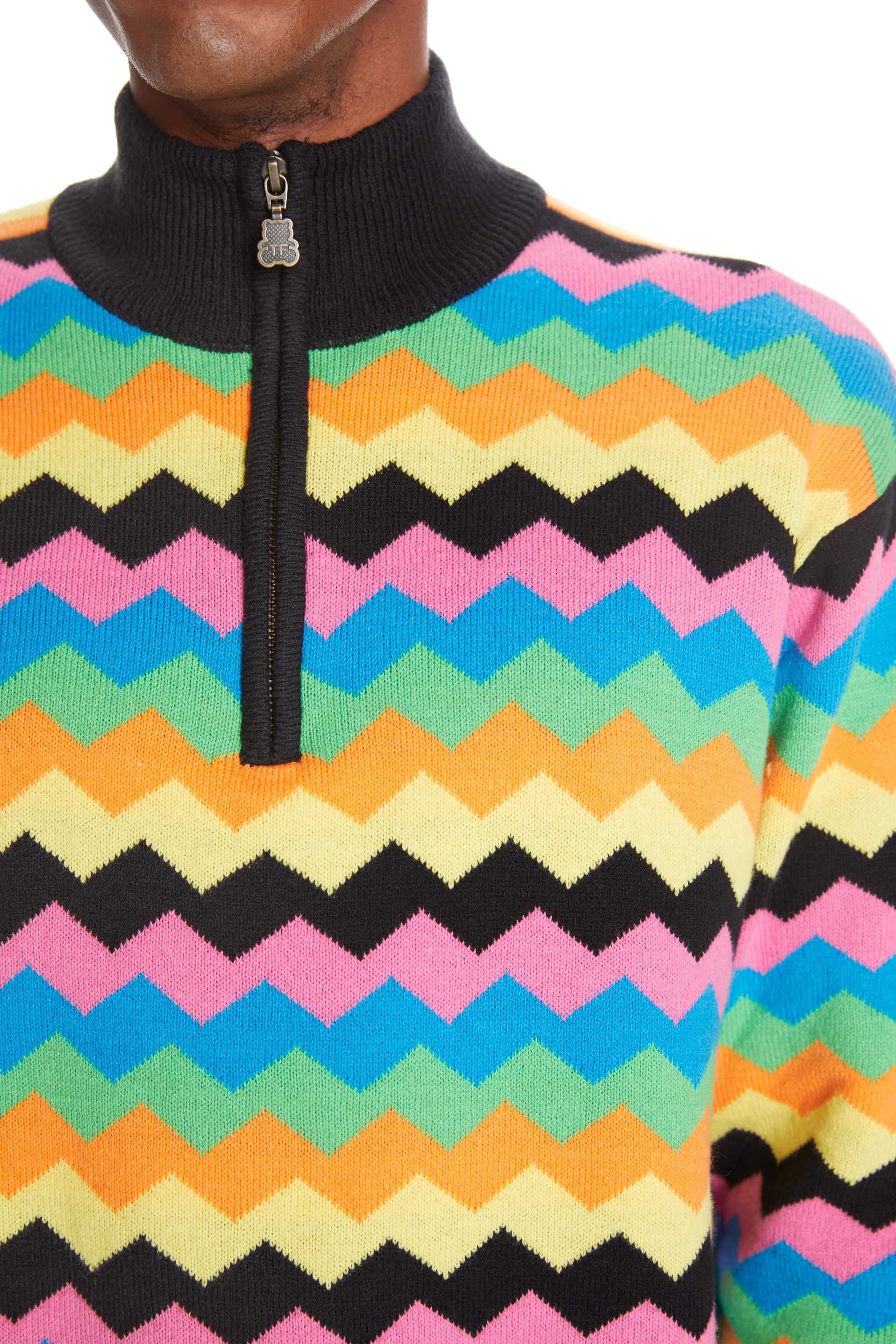 Black Teddy Fresh Zig Zag Quarter Zip Sweater | TSPIFH418