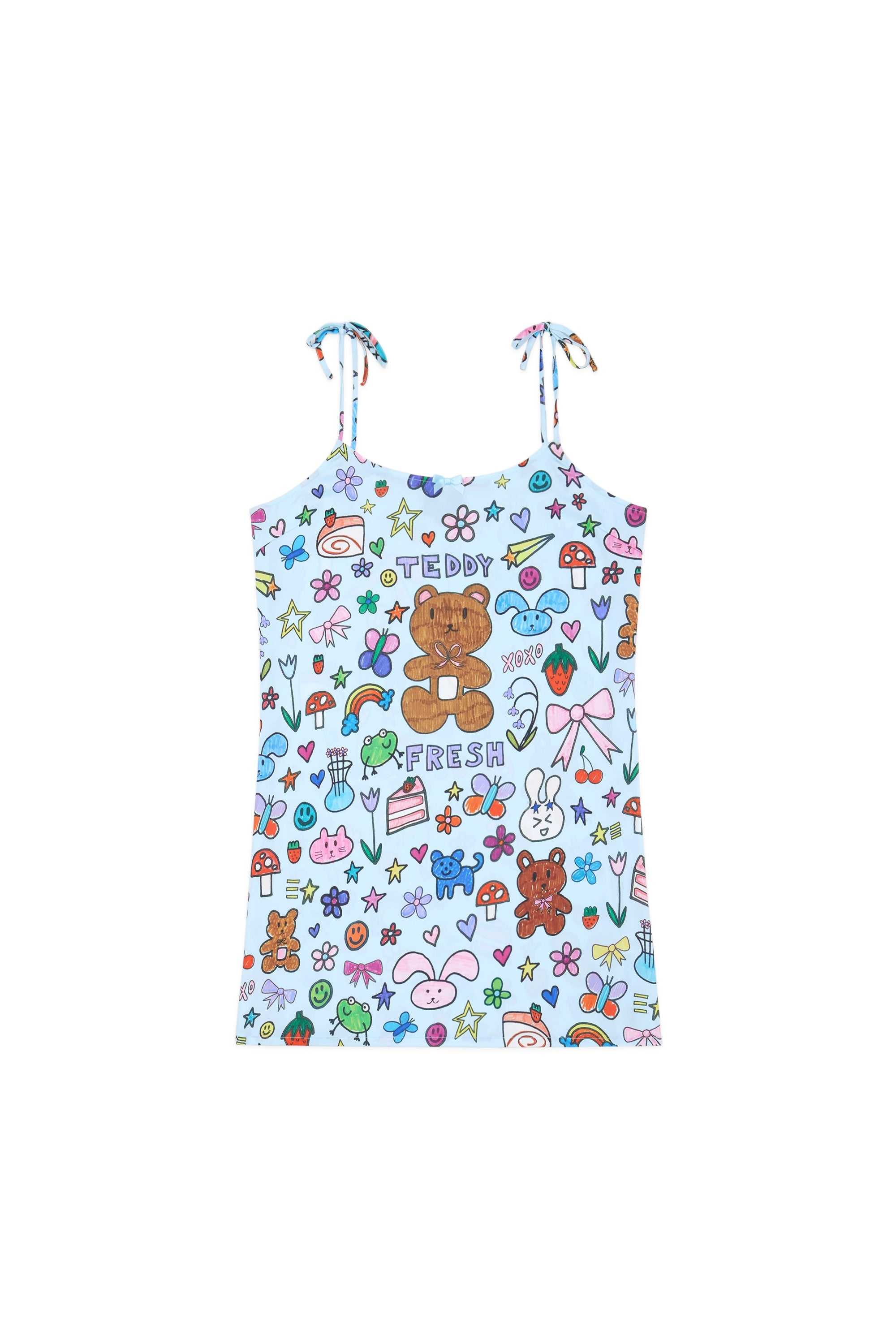 Blue Teddy Fresh TF x Blo_oberry Sketchbook Satin Dress | SEYXBM986