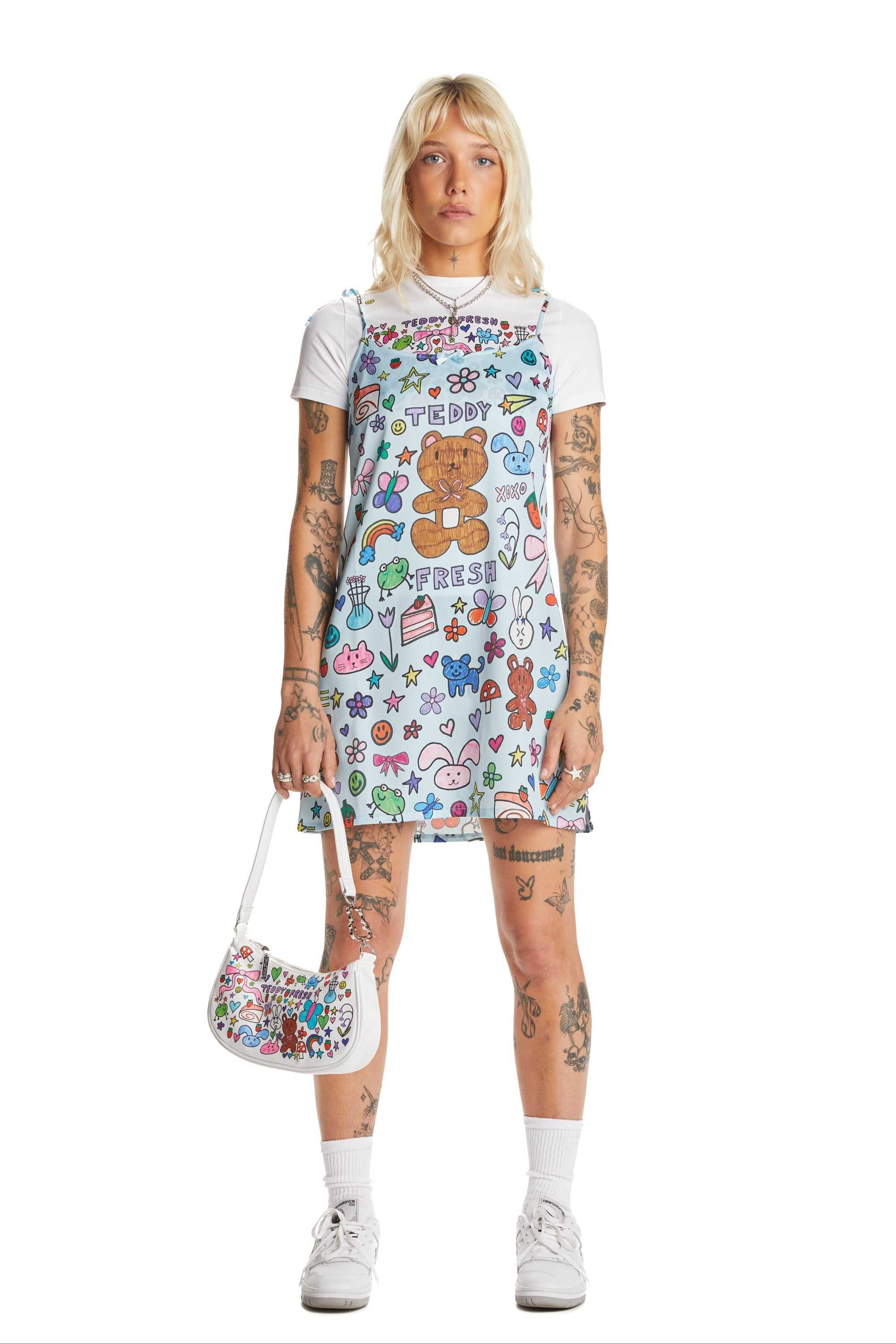 Blue Teddy Fresh TF x Blo_oberry Sketchbook Satin Dress | SEYXBM986