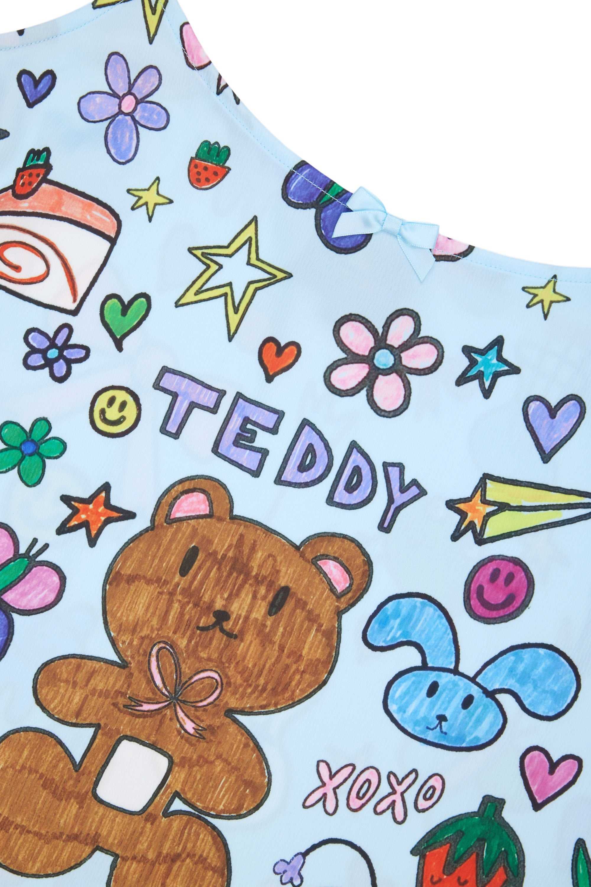 Blue Teddy Fresh TF x Blo_oberry Sketchbook Satin Dress | SEYXBM986