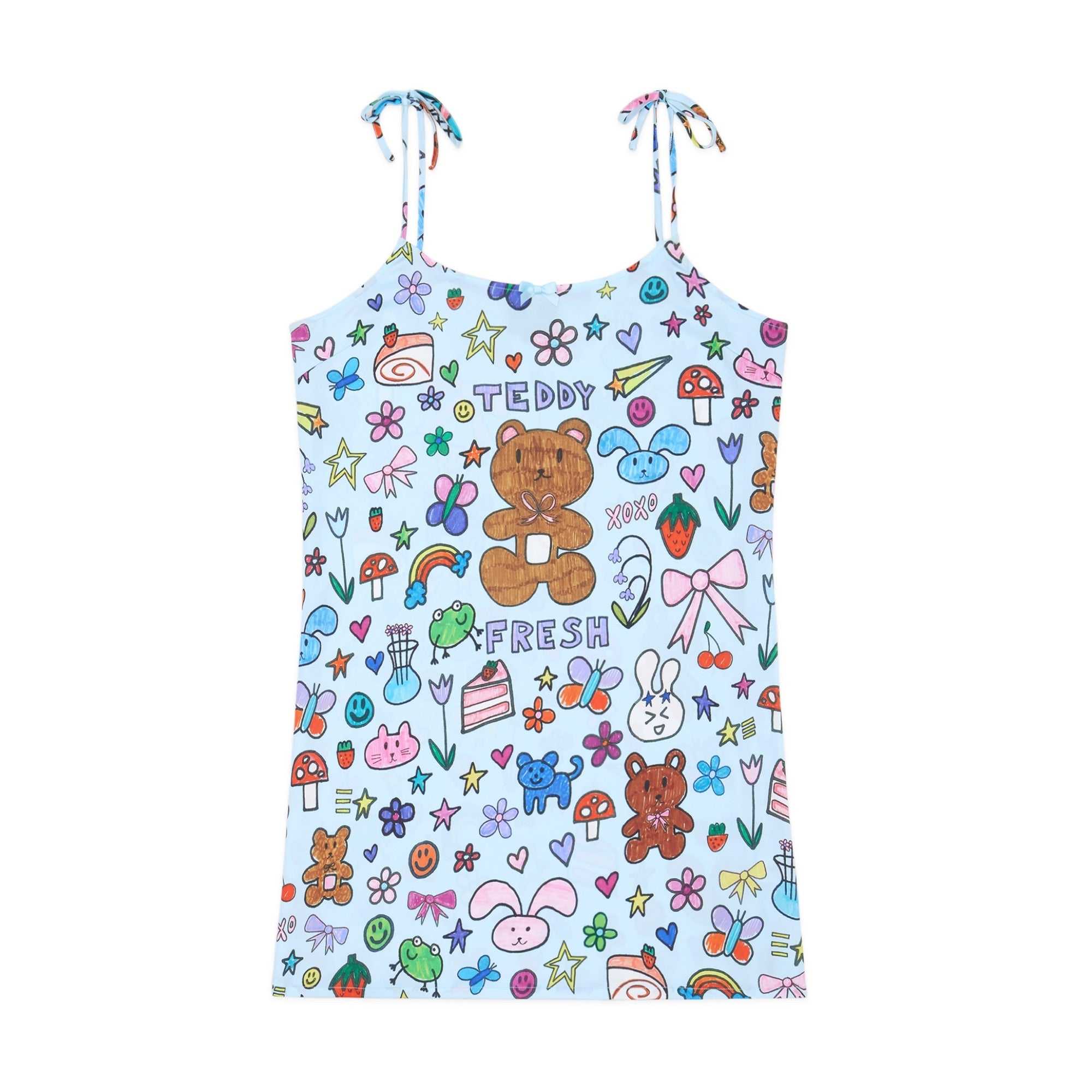 Blue Teddy Fresh TF x Blo_oberry Sketchbook Satin Dress | SEYXBM986