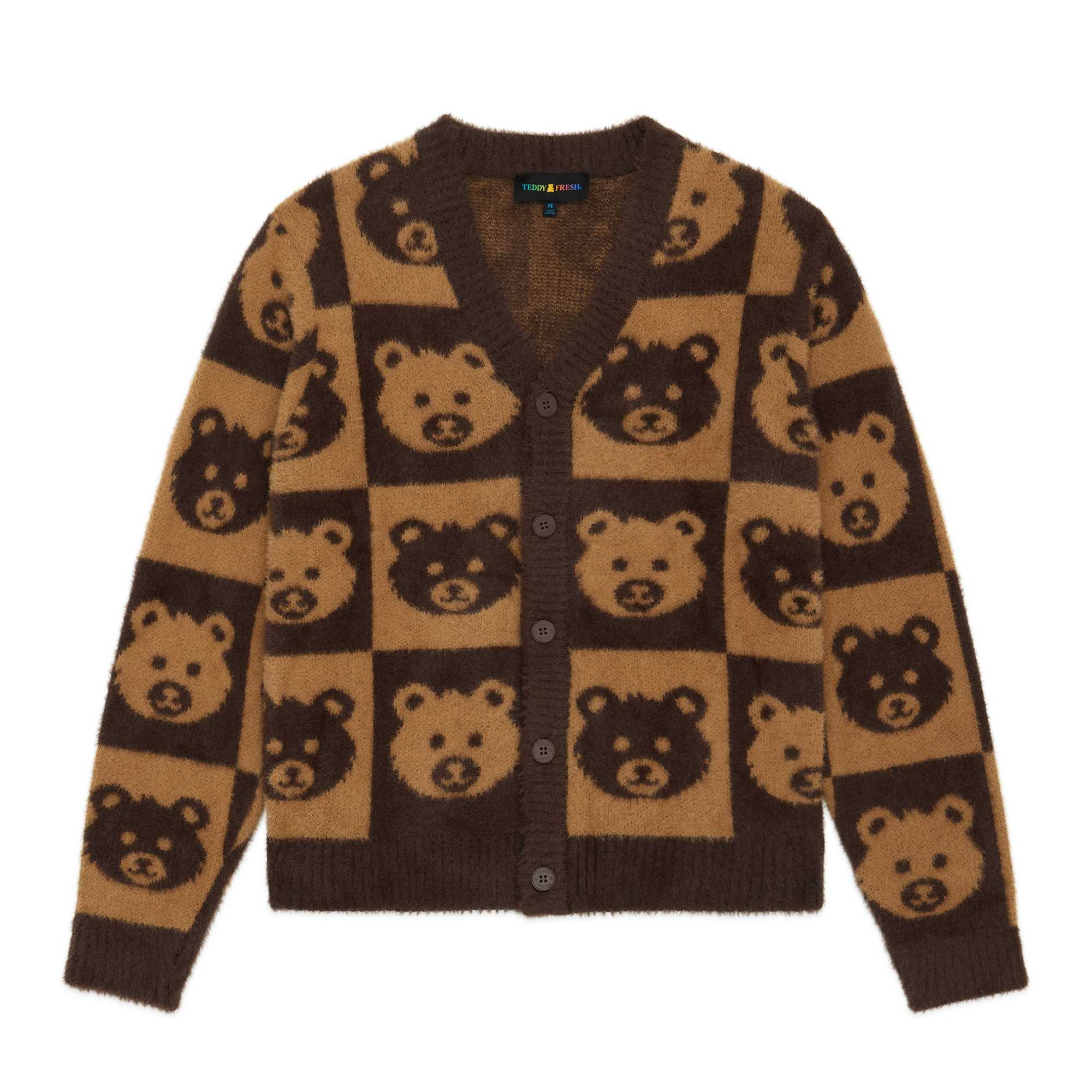 Brown Teddy Fresh Checkered Bear Cardigan | YWRCKT029