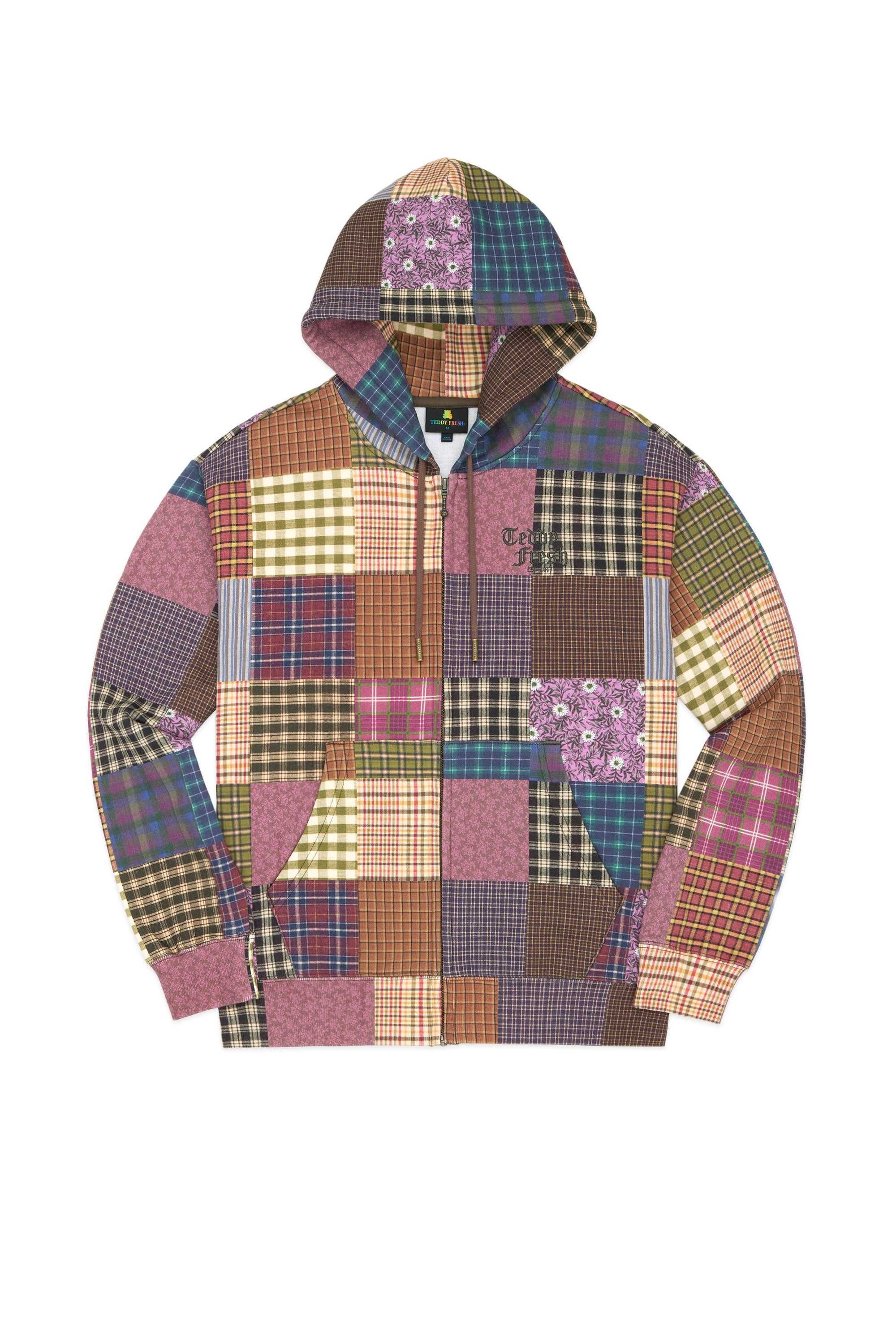 Brown Teddy Fresh Quilt Print Zip Hoodie | MNPJYD461