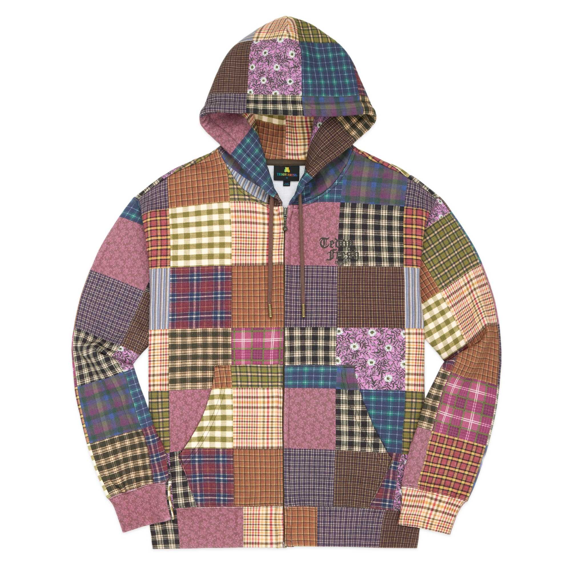 Brown Teddy Fresh Quilt Print Zip Hoodie | MNPJYD461