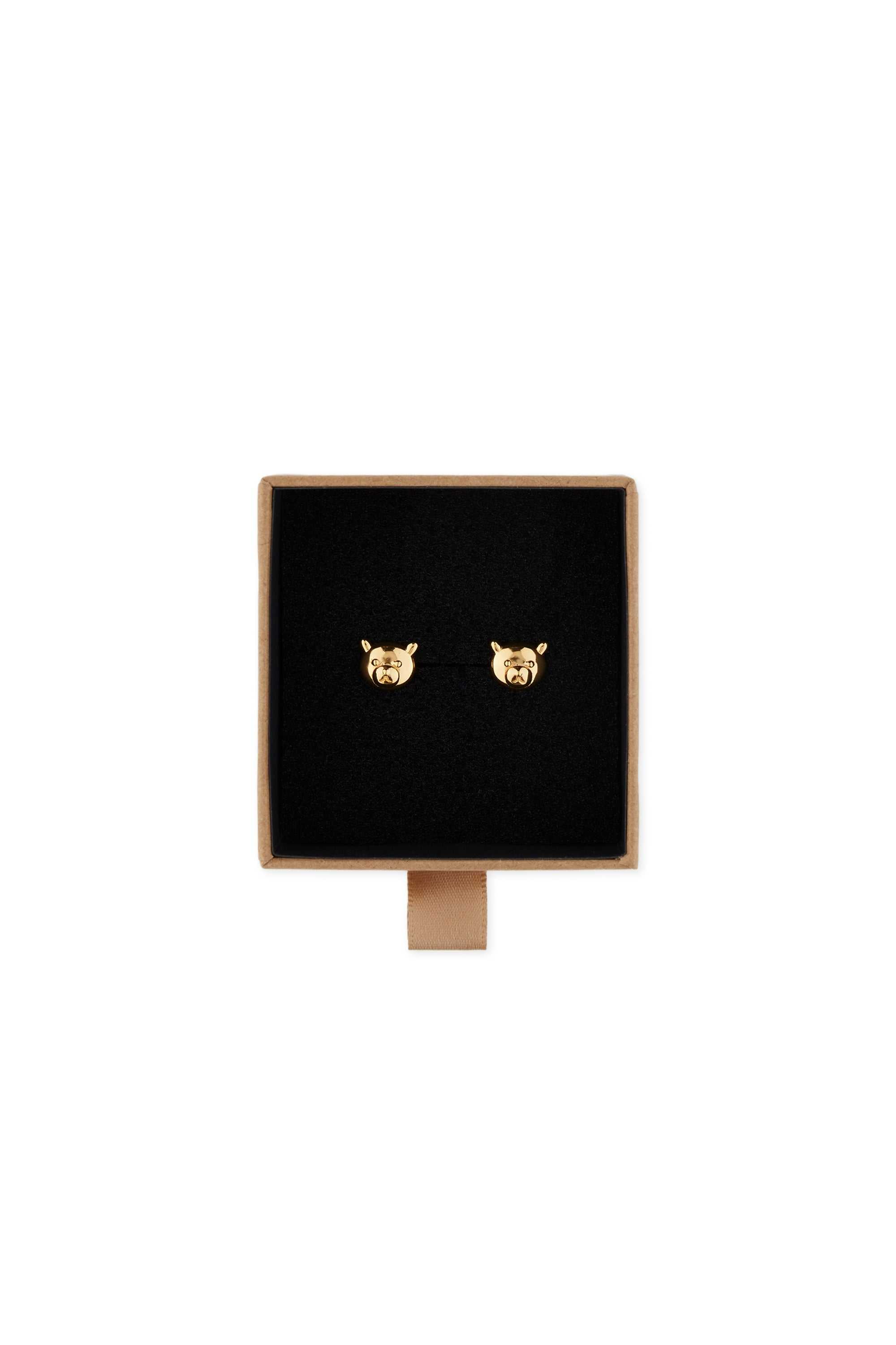 Gold Teddy Fresh Bear Face Earrings | ETUZAL782