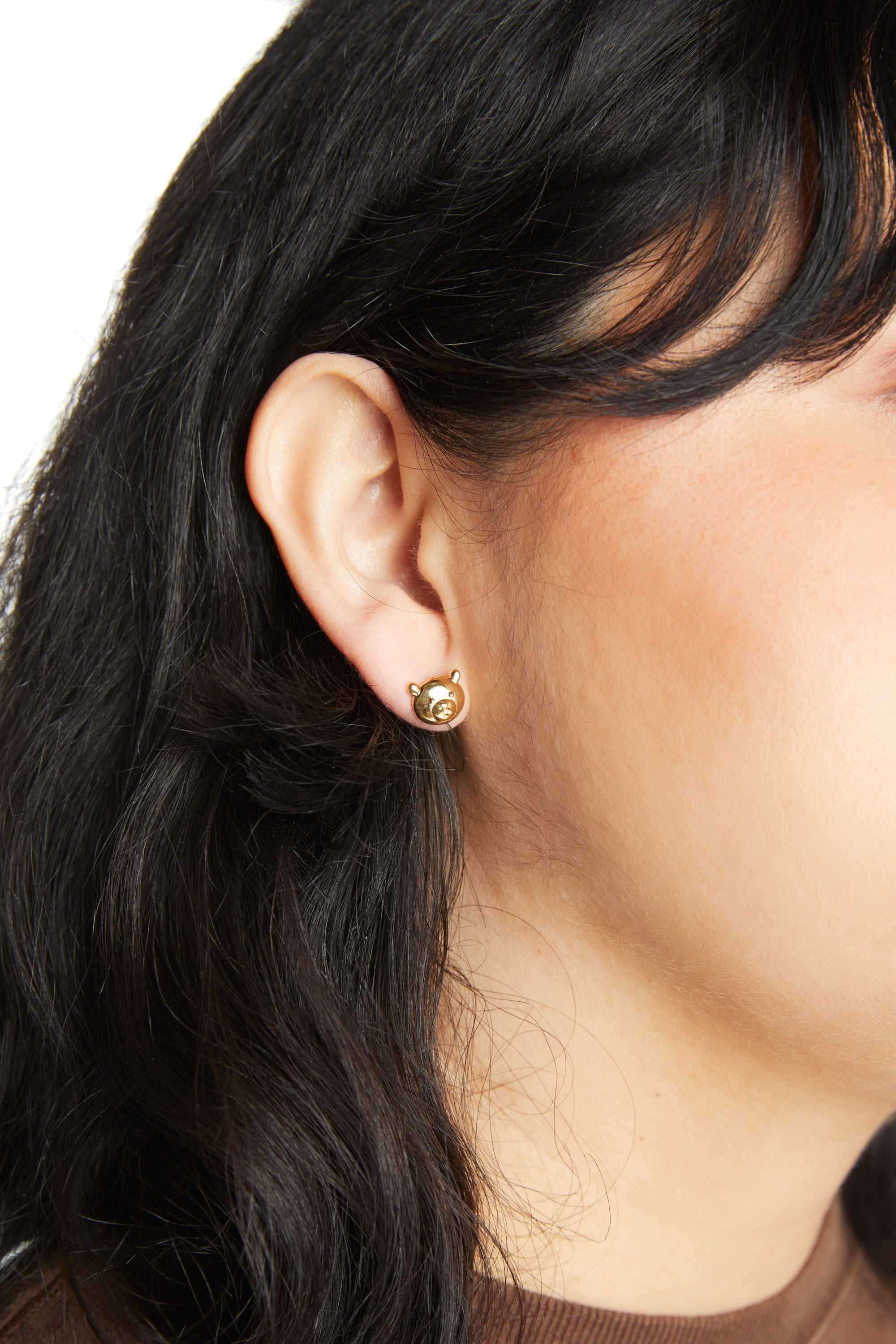 Gold Teddy Fresh Bear Face Earrings | ETUZAL782