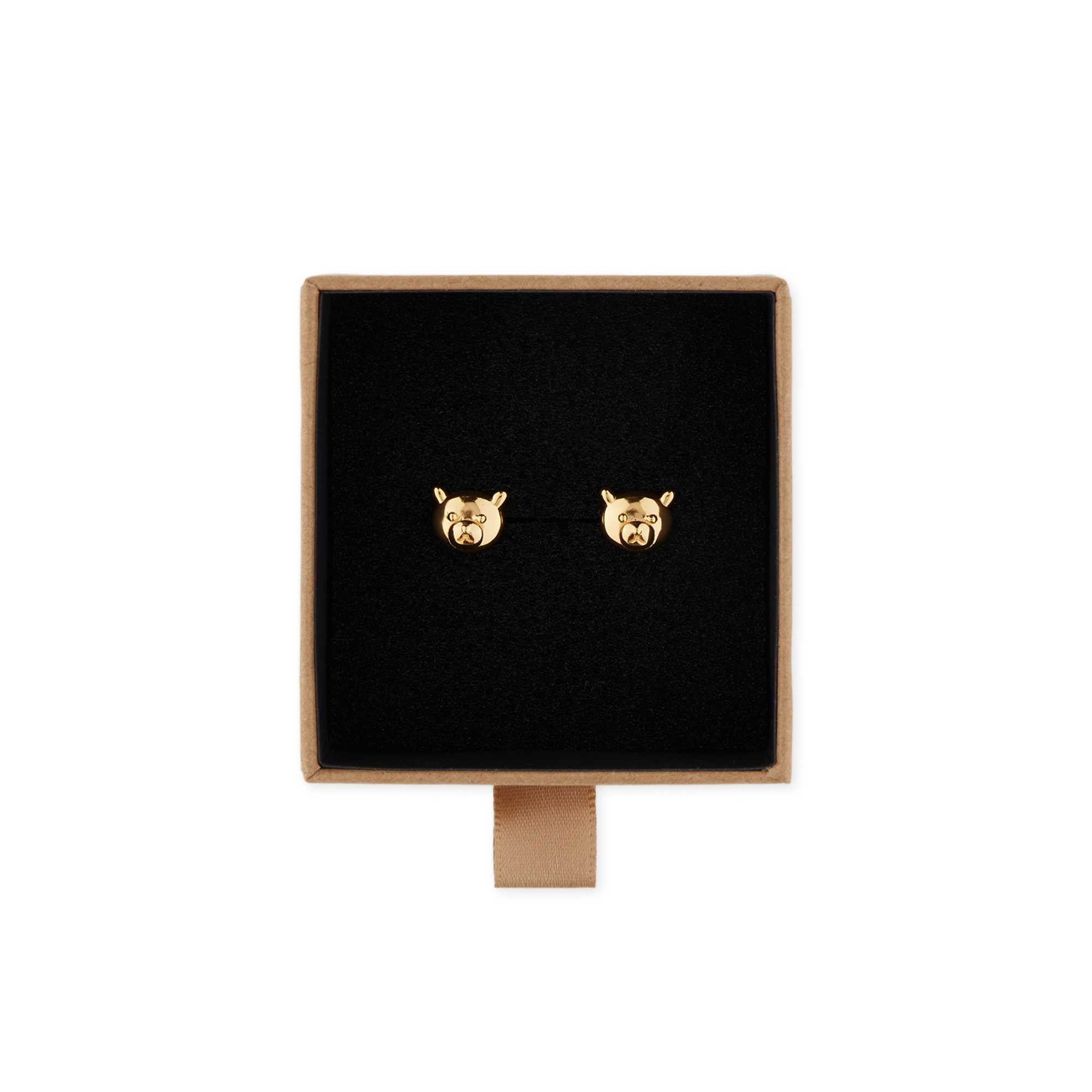 Gold Teddy Fresh Bear Face Earrings | ETUZAL782