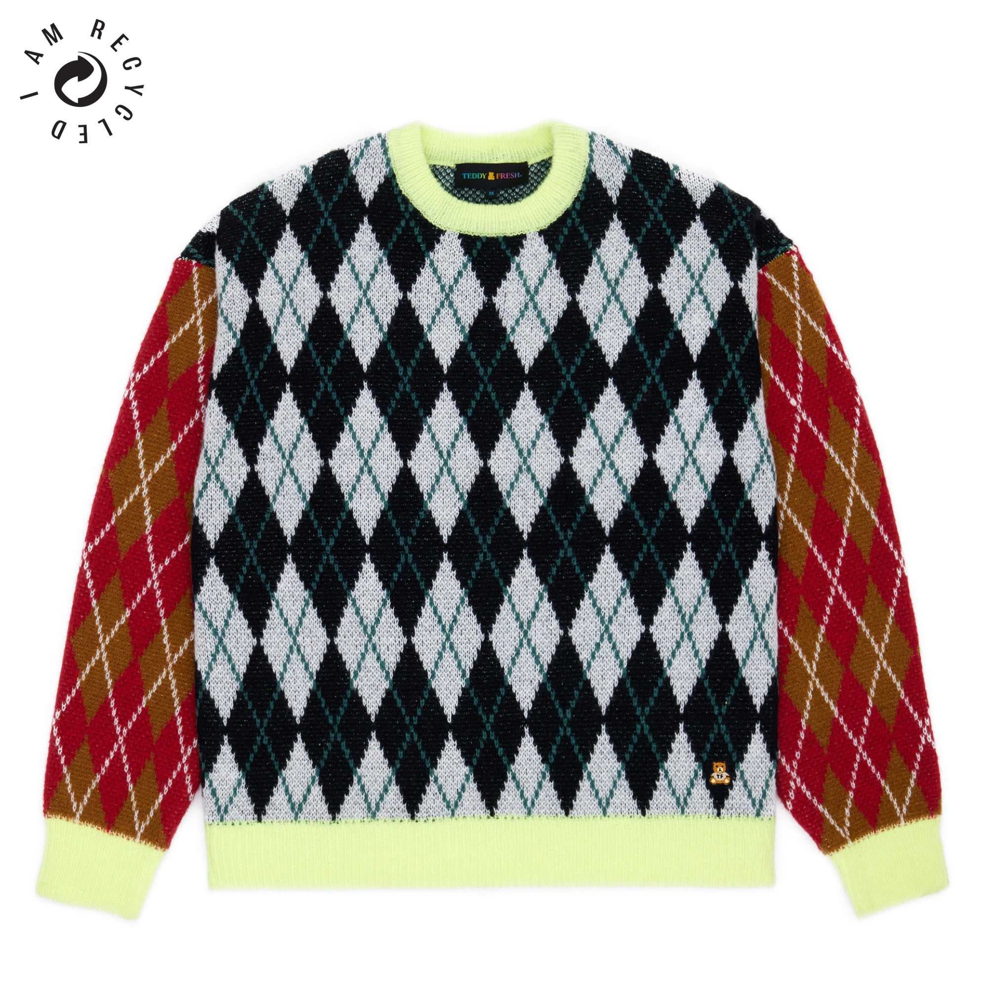 Green Teddy Fresh Argyle Block Sweater | XRDCVW821