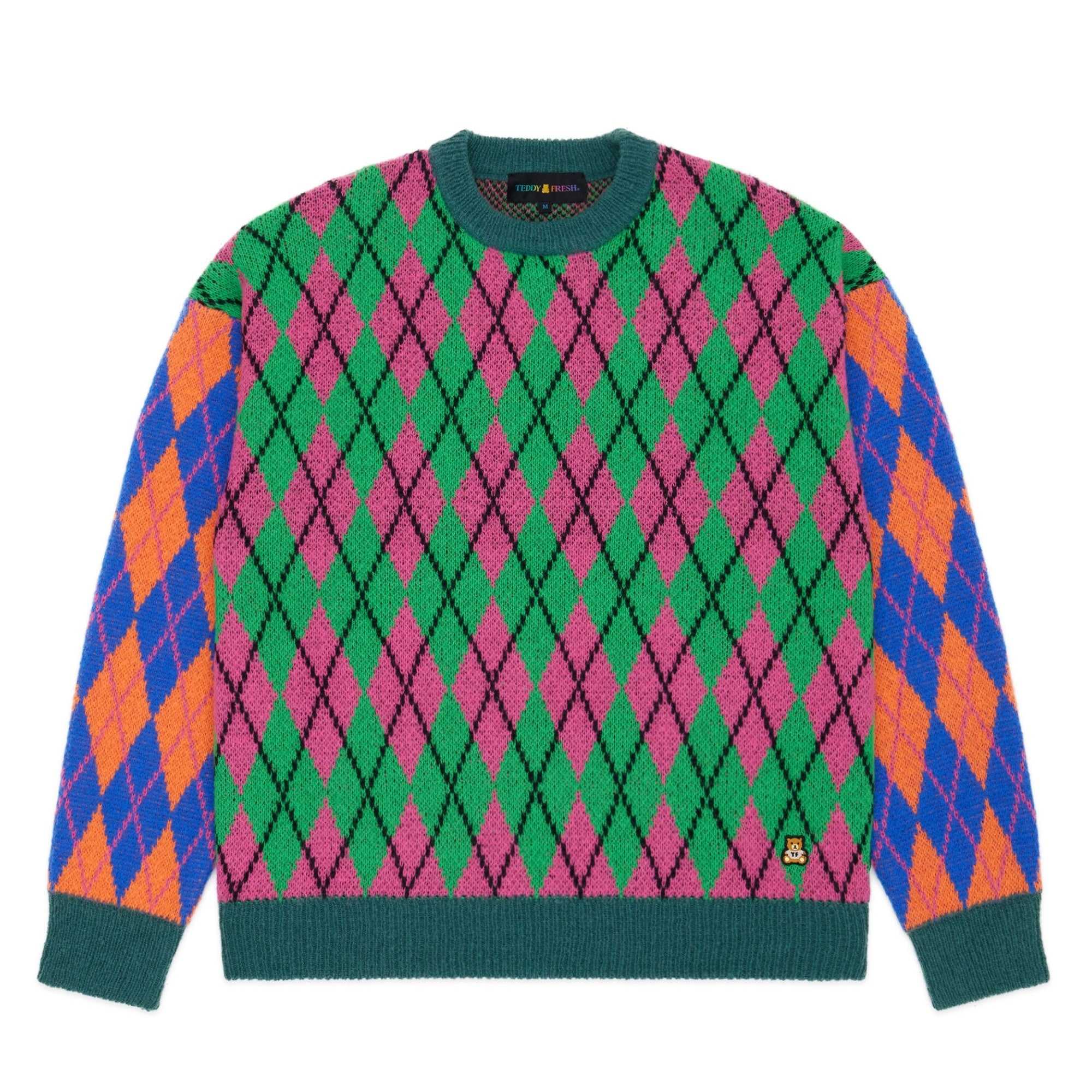 Green Teddy Fresh Argyle Block Sweater | XRDCVW821