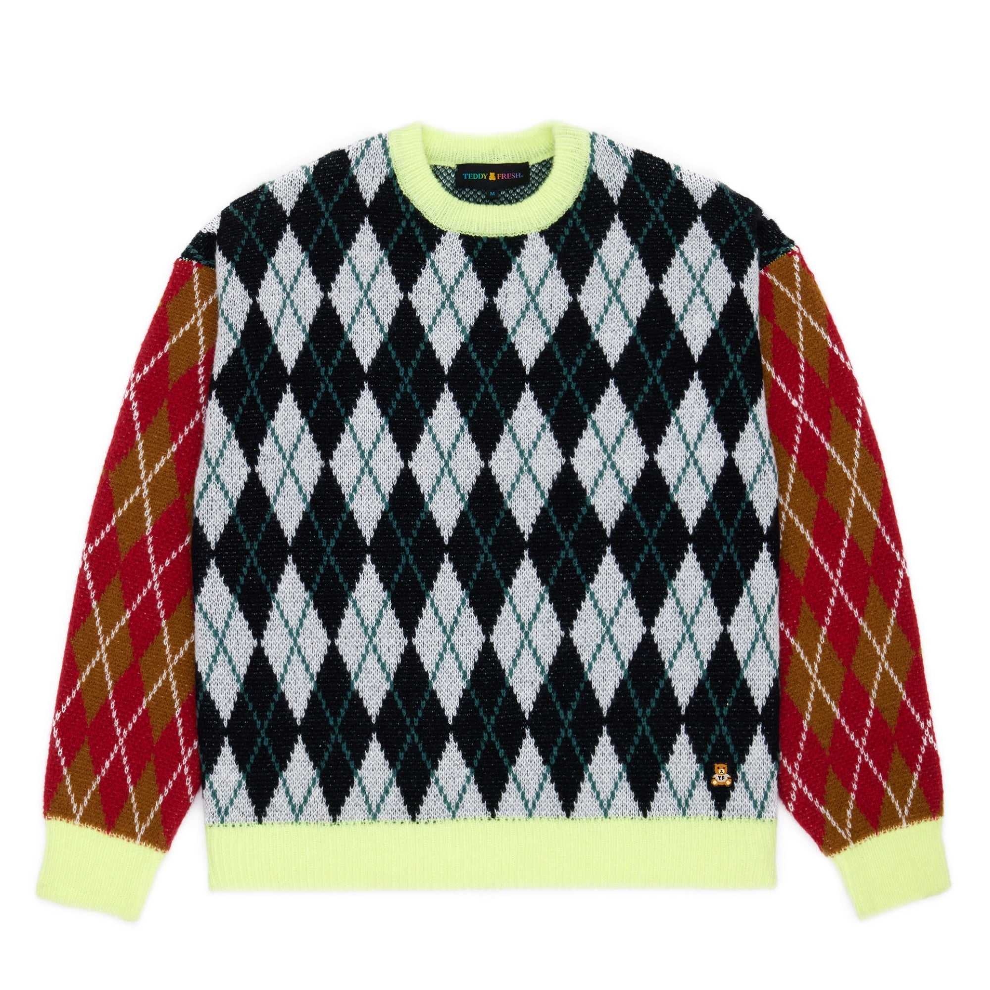 Green Teddy Fresh Argyle Block Sweater | XRDCVW821