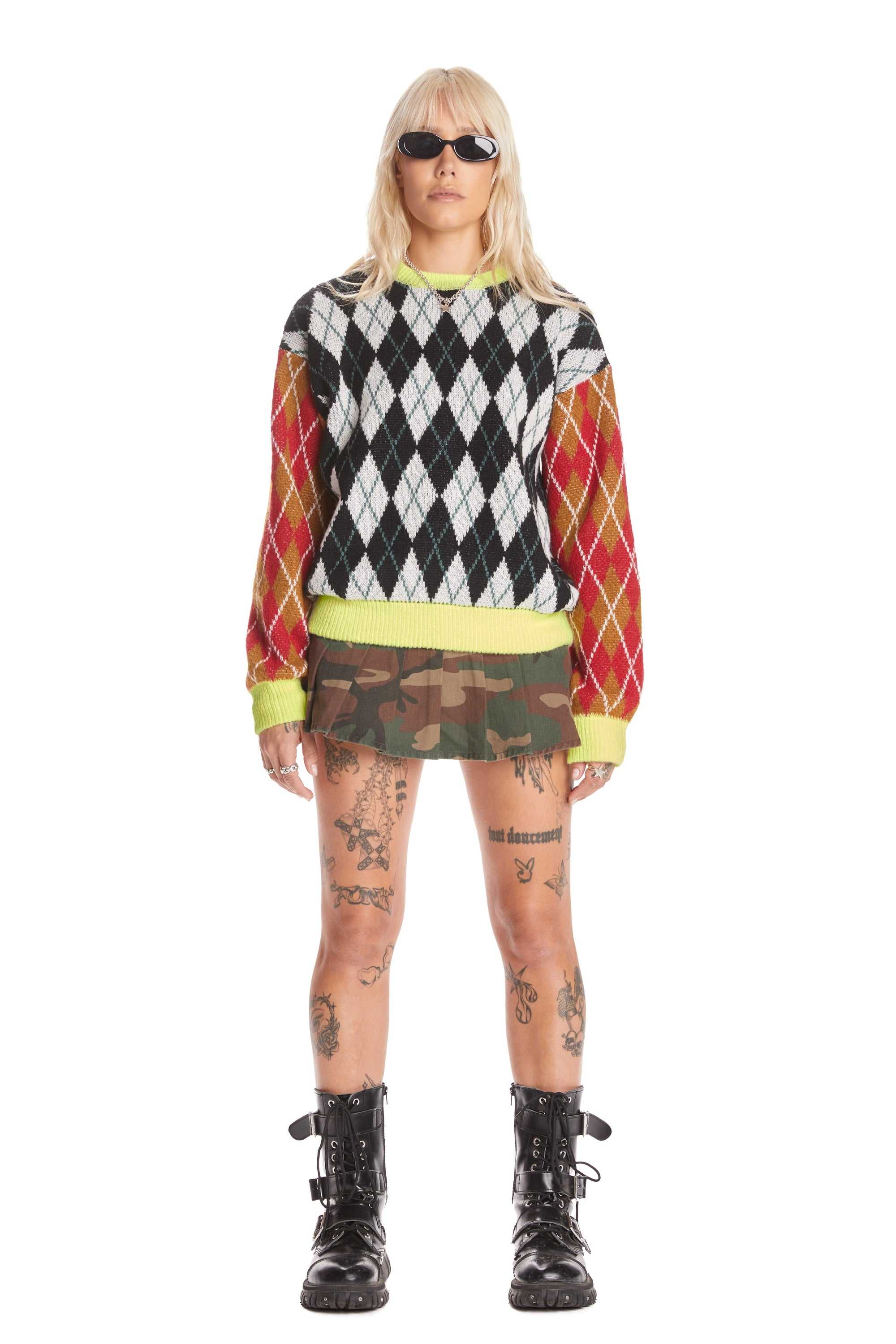 Green Teddy Fresh Argyle Block Sweater | XRDCVW821