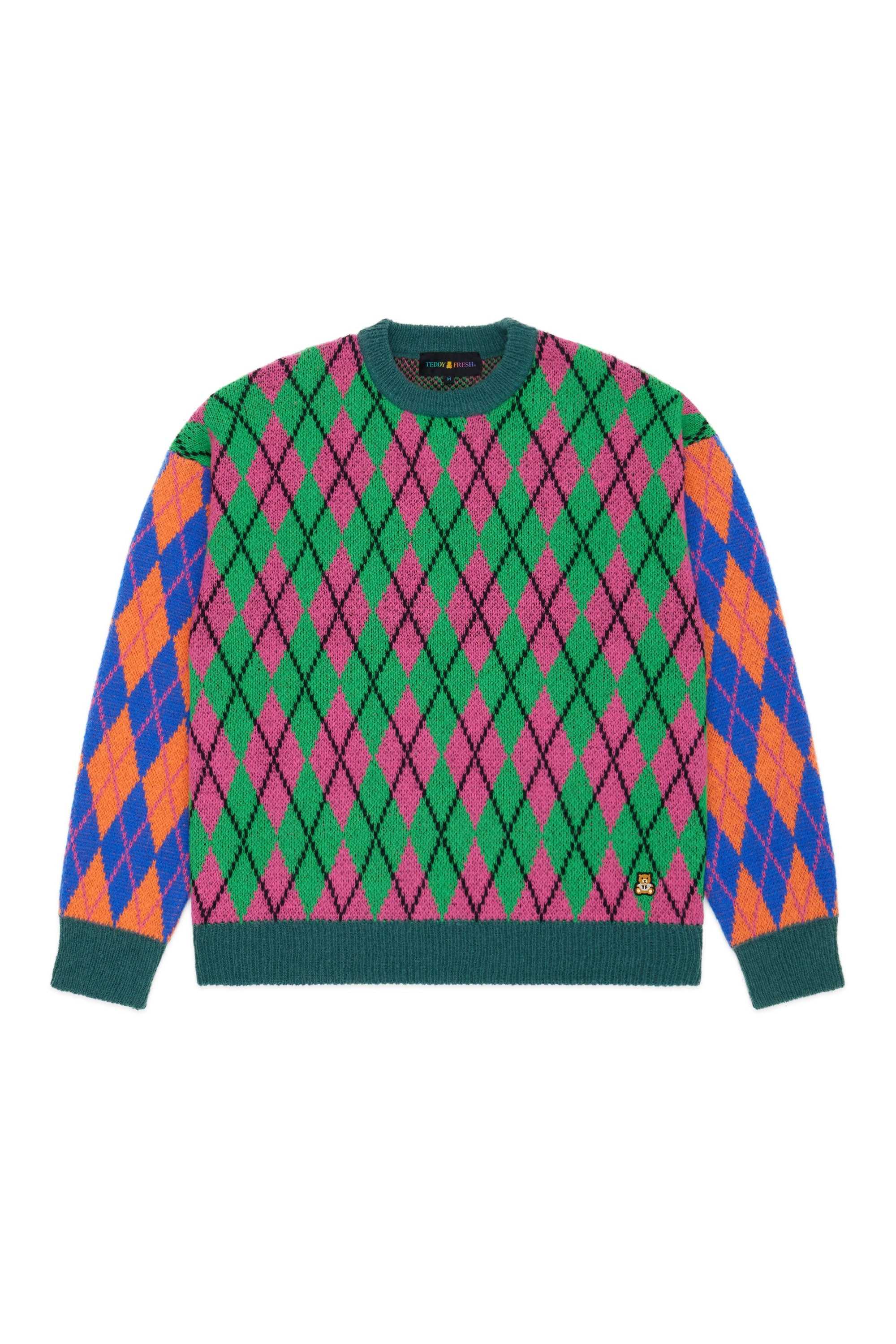 Green Teddy Fresh Argyle Block Sweater | XRDCVW821