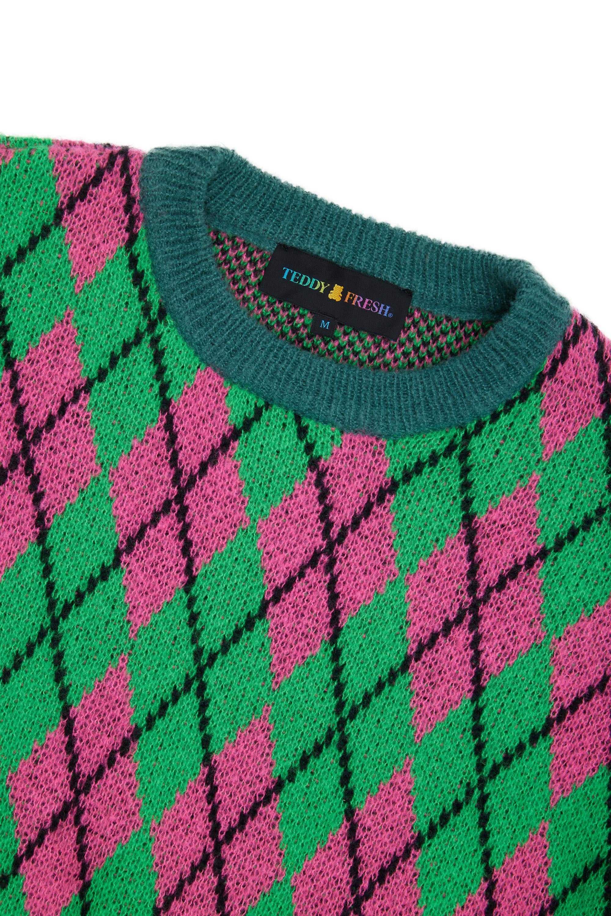 Green Teddy Fresh Argyle Block Sweater | XRDCVW821