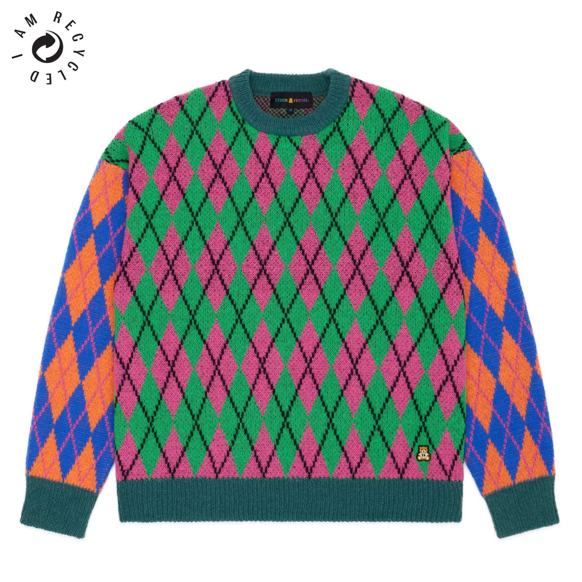 Green Teddy Fresh Argyle Block Sweater | XRDCVW821