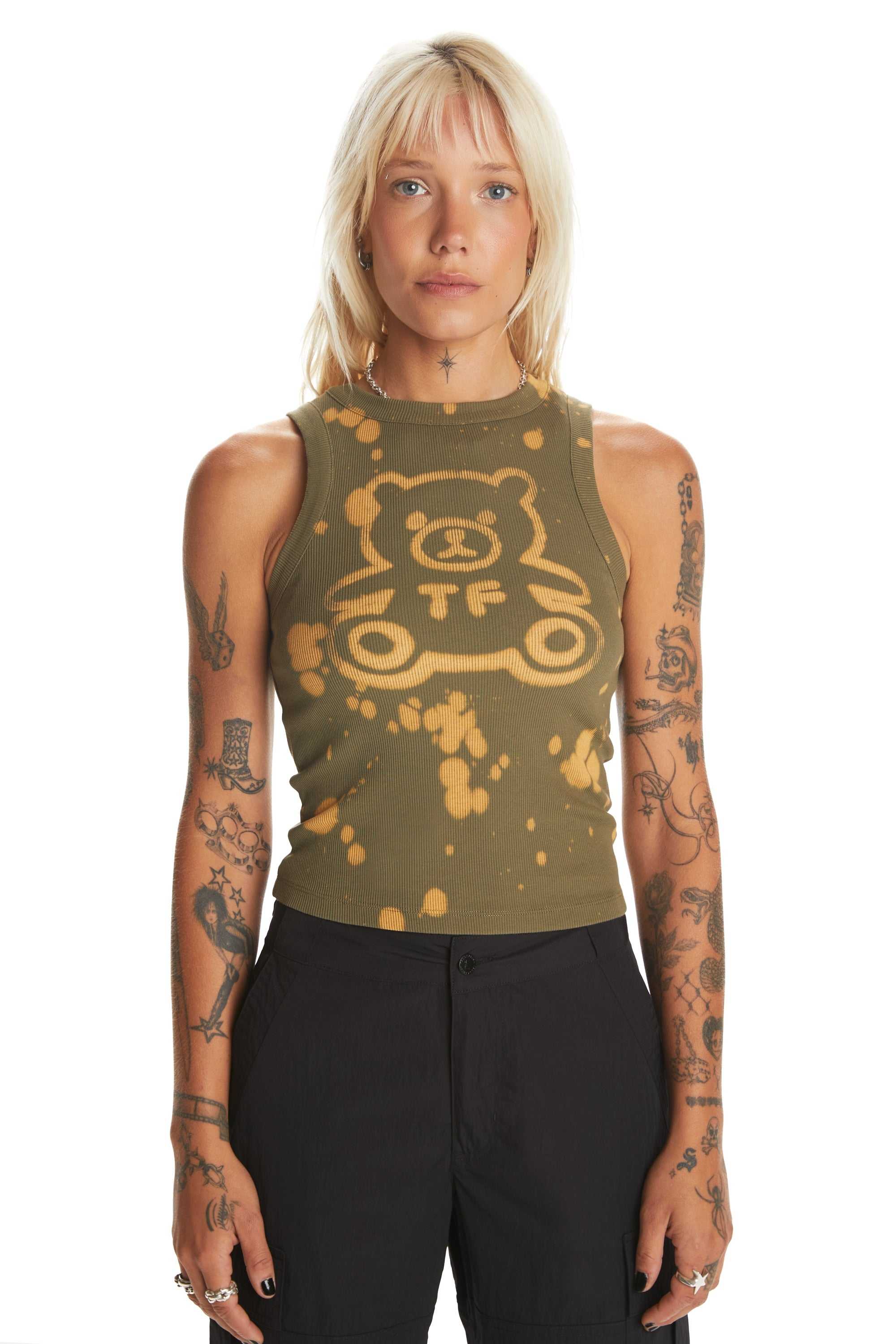 Green Teddy Fresh Bleach Bear Tank Top | KGXBLO153