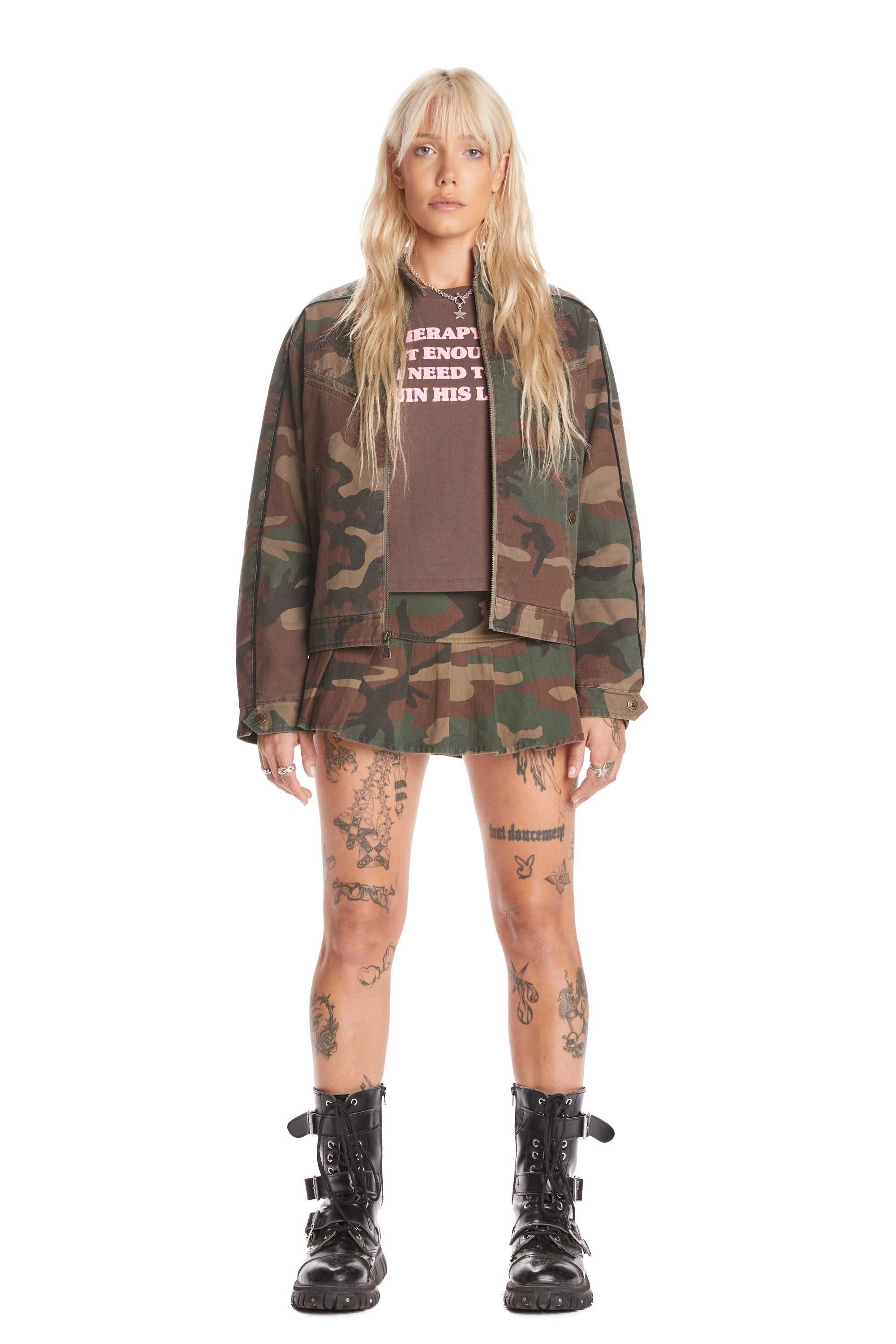 Green Teddy Fresh Camo Moto Jacket | CQSMJE169