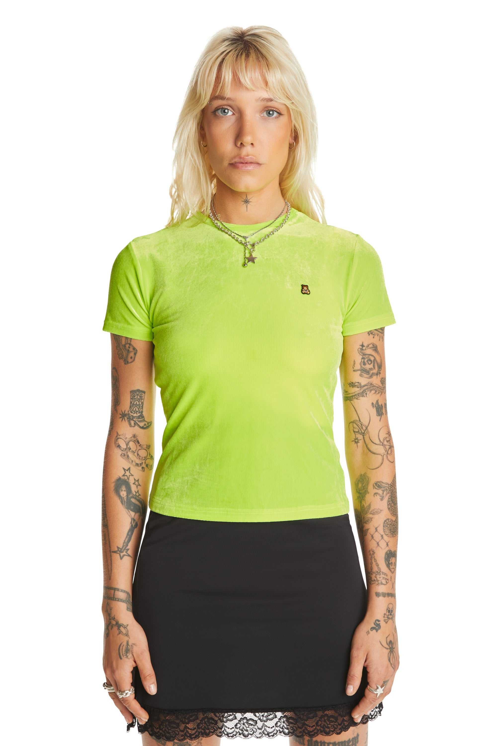 Green Teddy Fresh Highlighter Velour Top | FEDUGO415