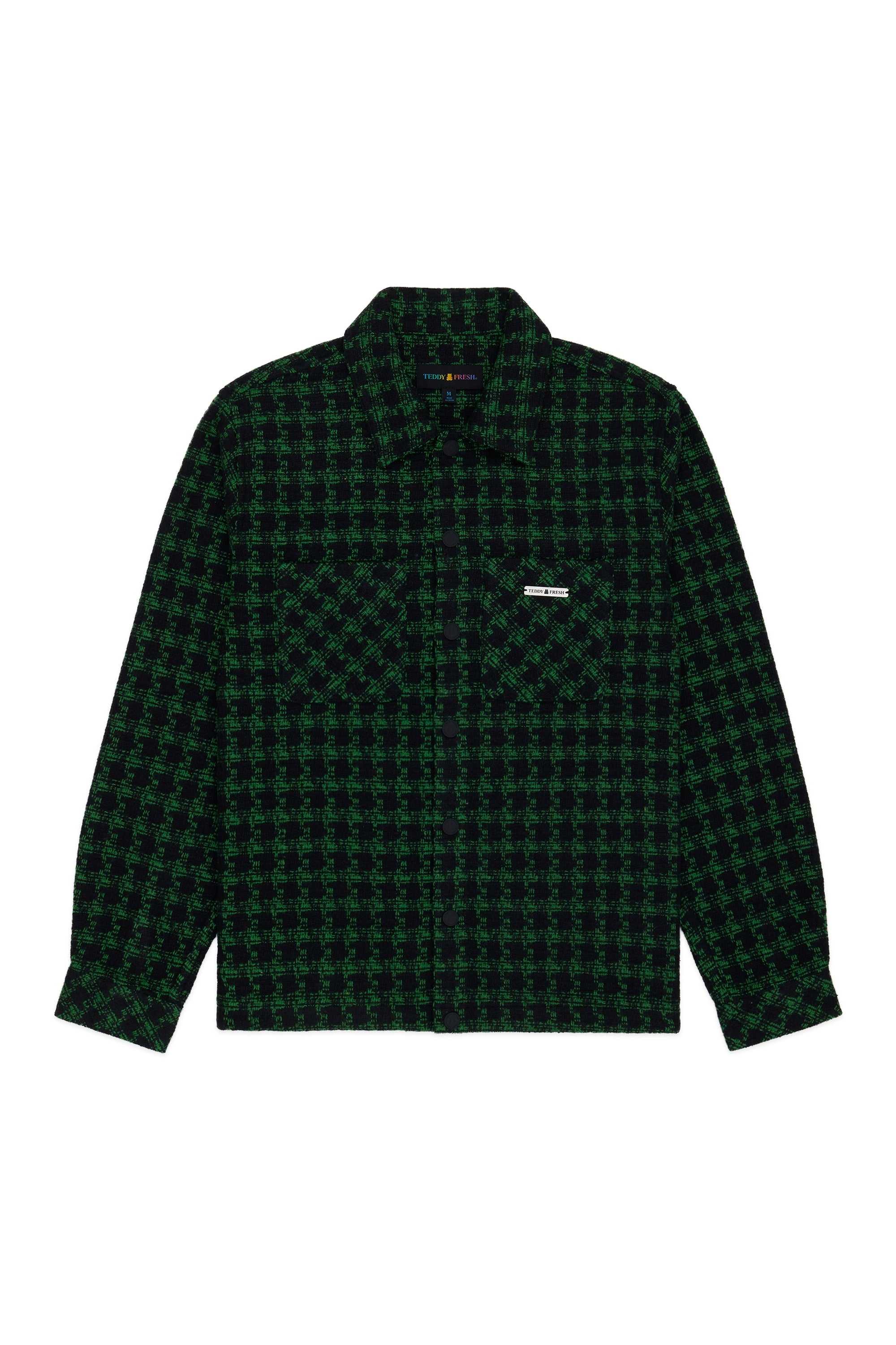 Green Teddy Fresh Send Help Woven Snap Shacket | JMECST259