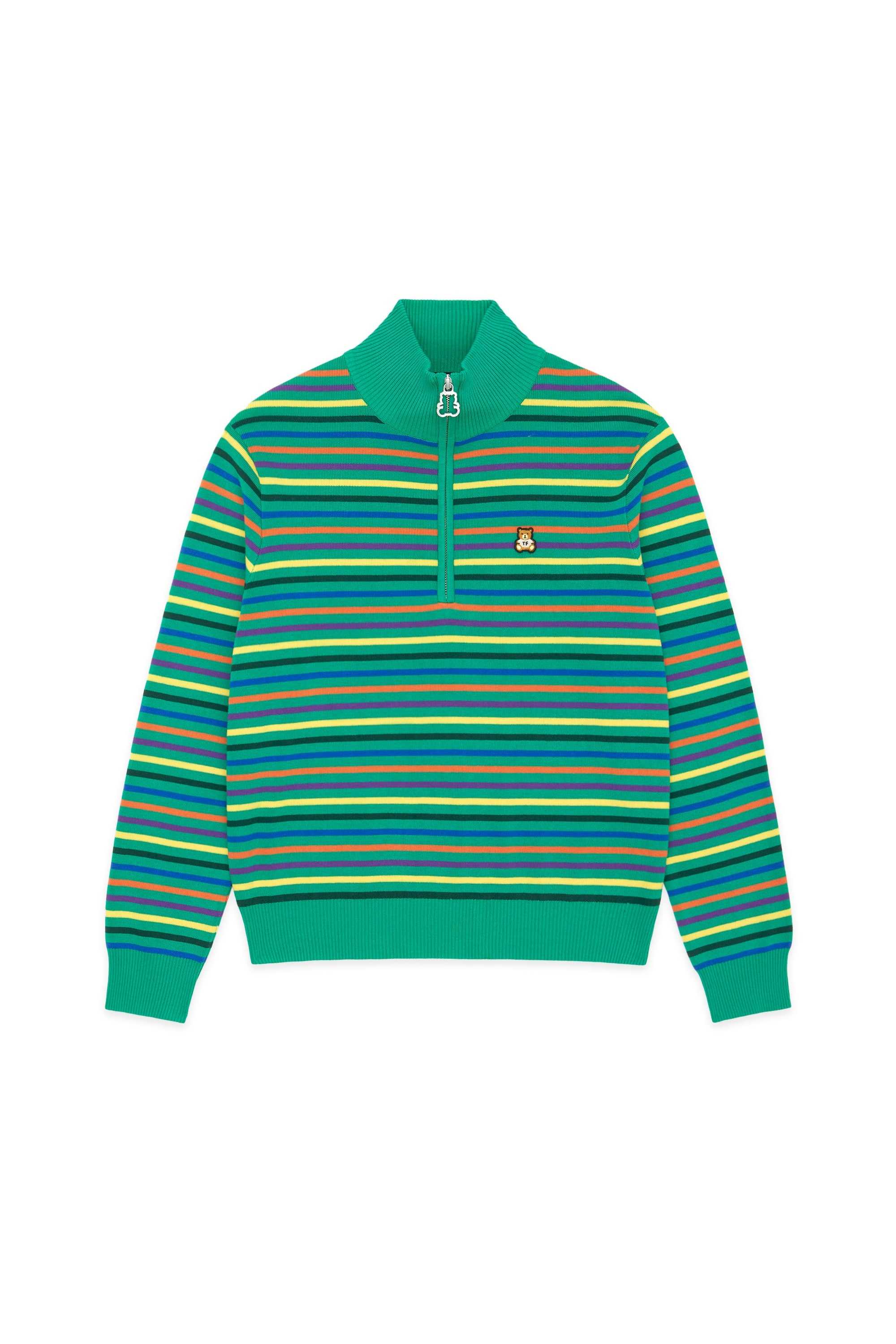 Green Teddy Fresh Striped Knit Half Zip Top | TLKZAU482