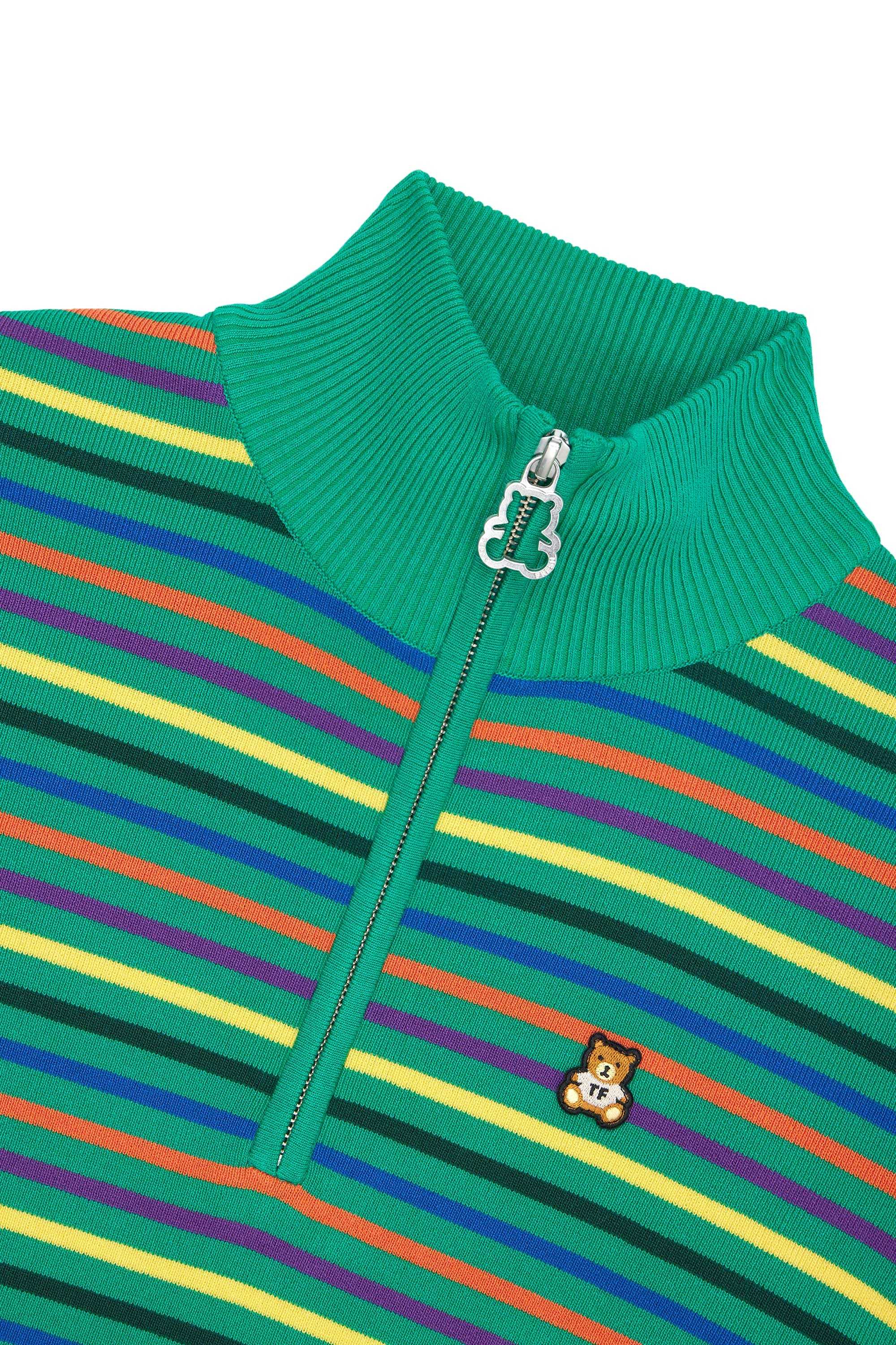 Green Teddy Fresh Striped Knit Half Zip Top | TLKZAU482