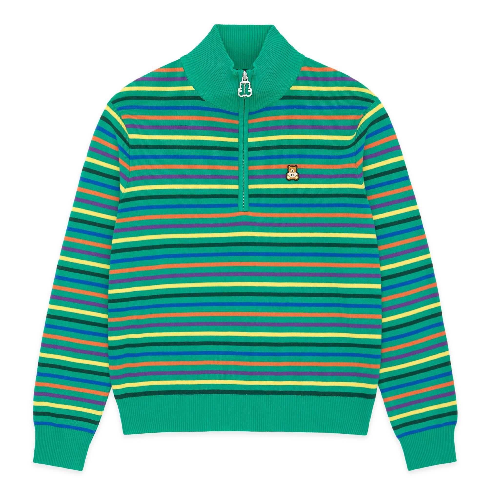 Green Teddy Fresh Striped Knit Half Zip Top | TLKZAU482