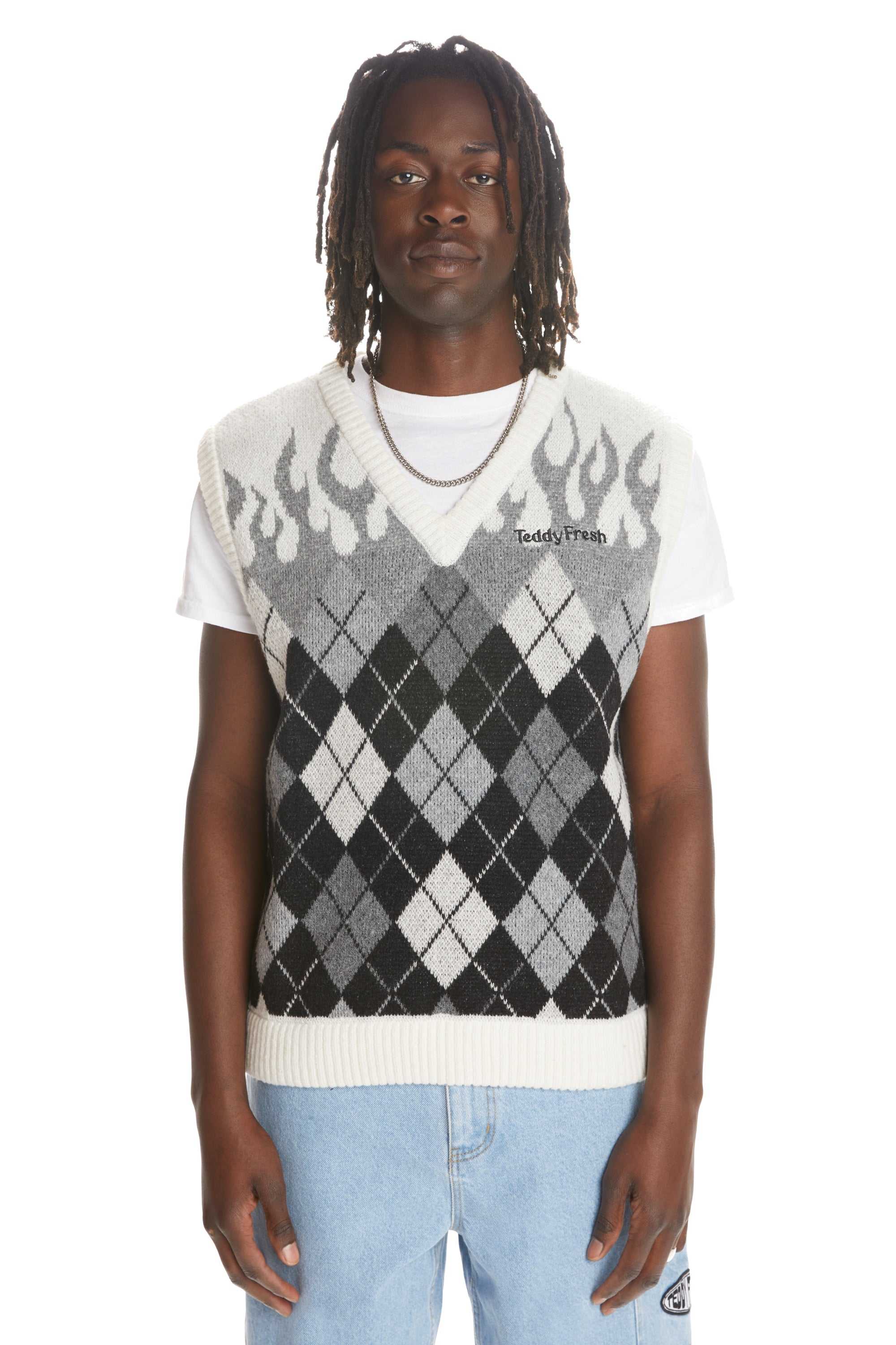 Grey Teddy Fresh Greyscale Flames Sweater Vest | AHNTRU342