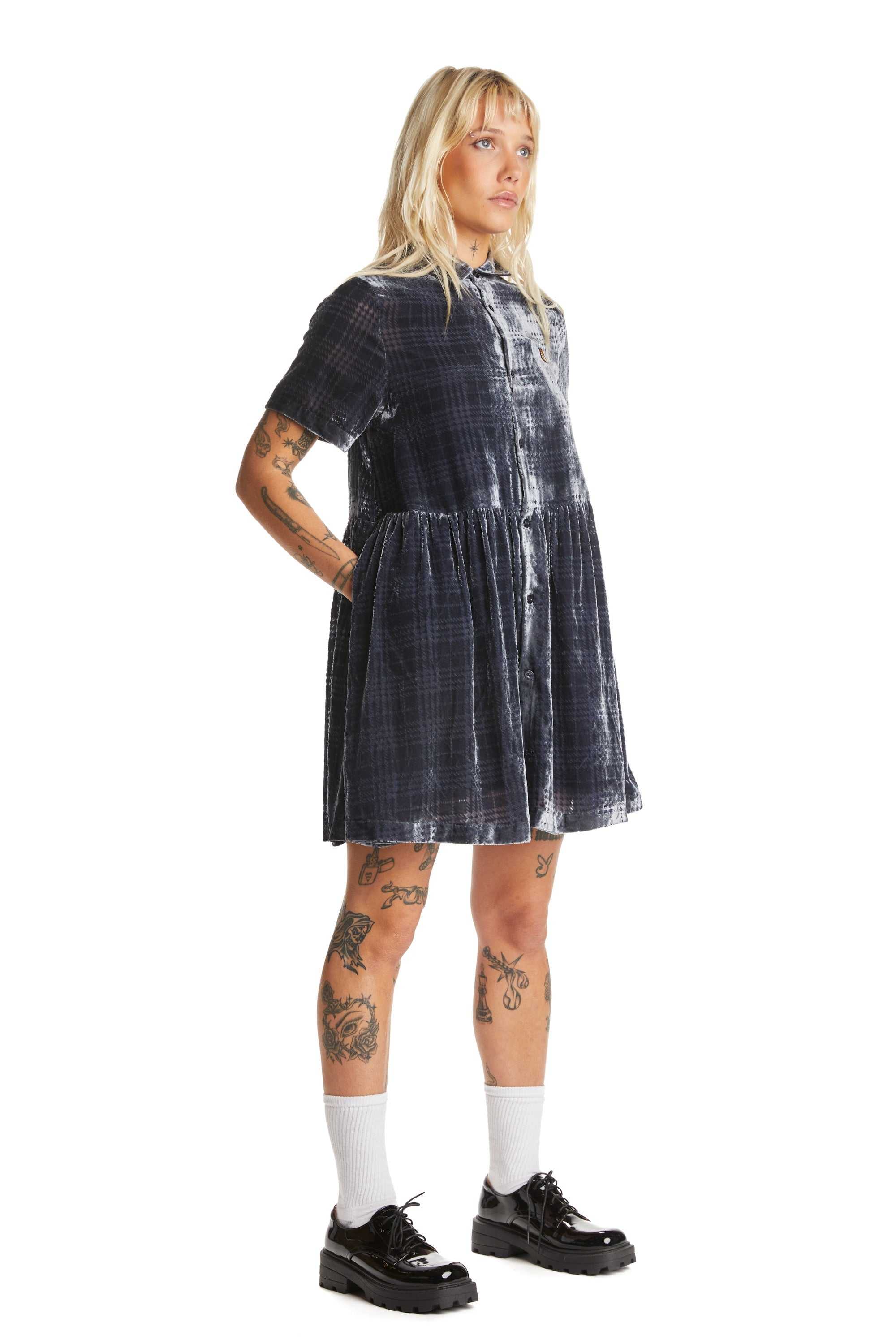 Grey Teddy Fresh Sheer Check Shirt Dress | ZKCDIB348