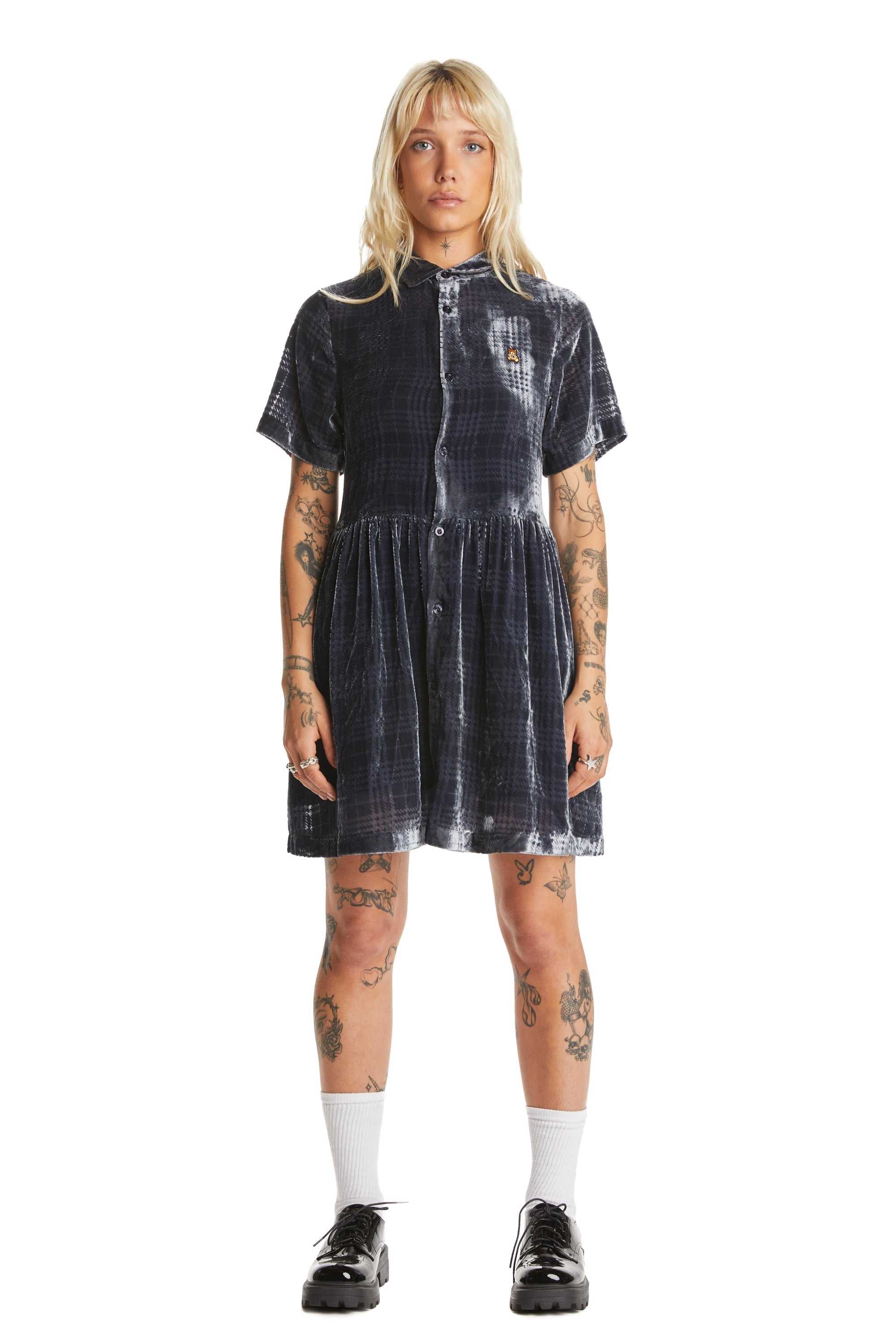 Grey Teddy Fresh Sheer Check Shirt Dress | ZKCDIB348