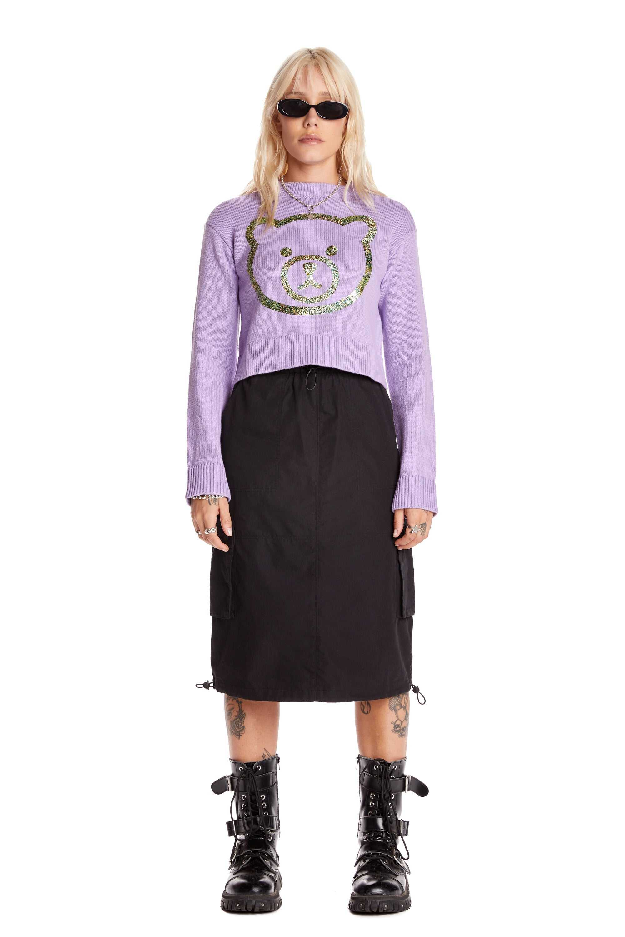 Lavender Teddy Fresh Sequin Bear Sweater | FCNQVM708