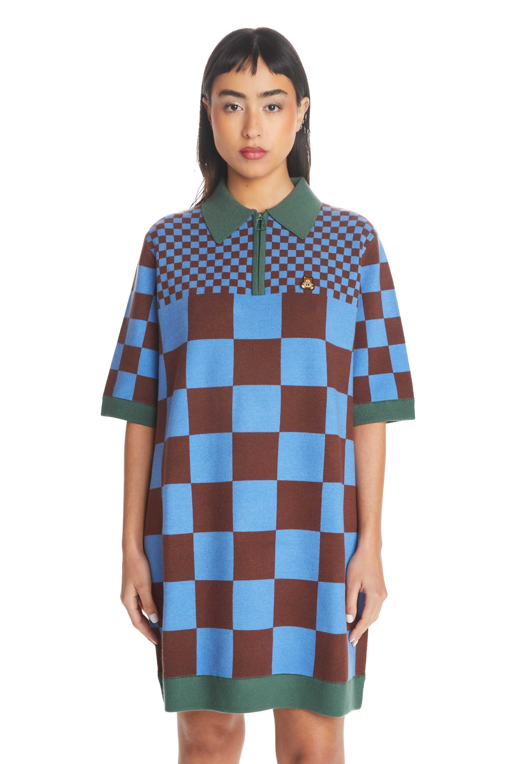 Multi Teddy Fresh Check Clash Sweater Dress | NJXLFQ796