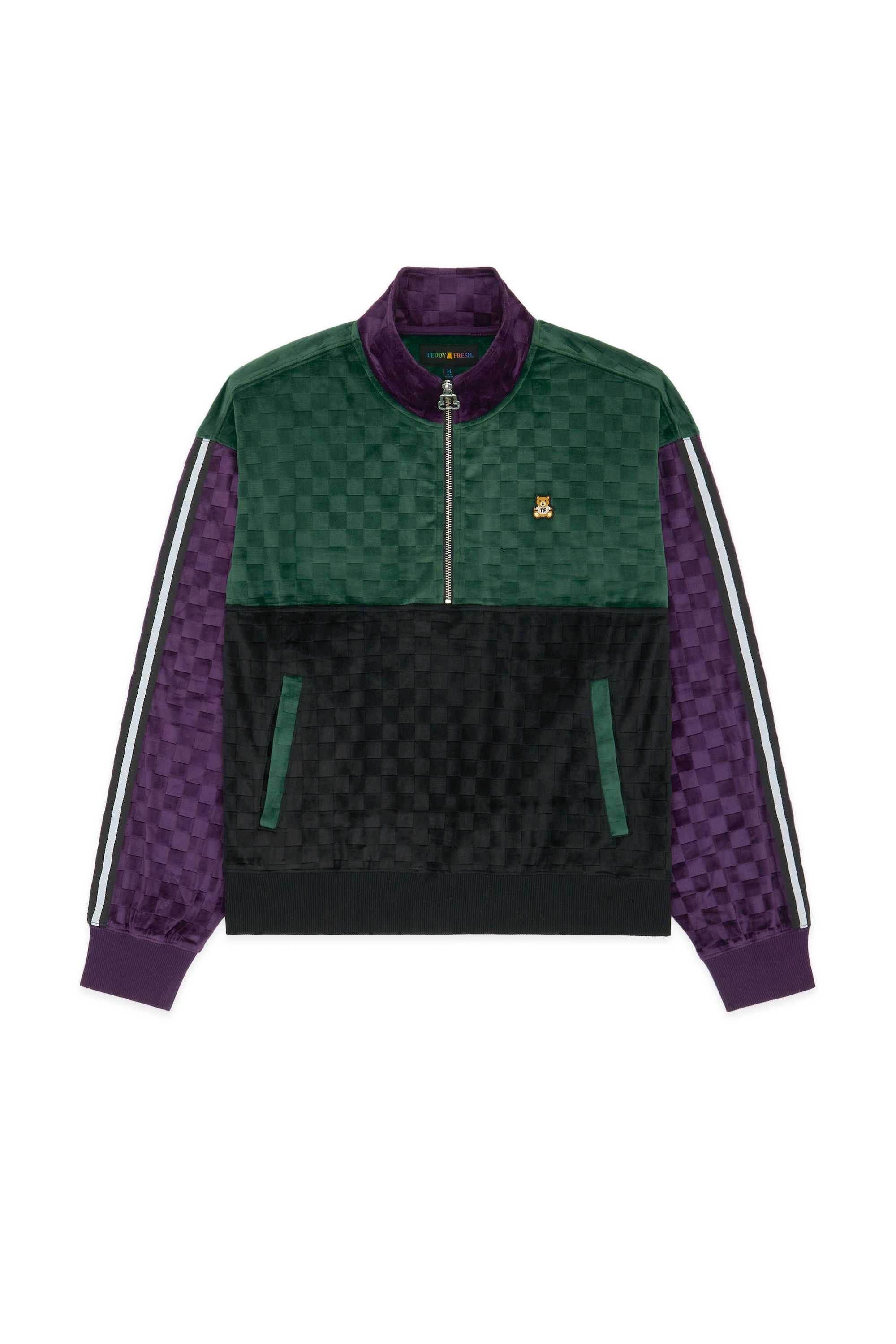 Multi Teddy Fresh Embossed Checker Velour Zip Funnel Neck | SLXWQN815