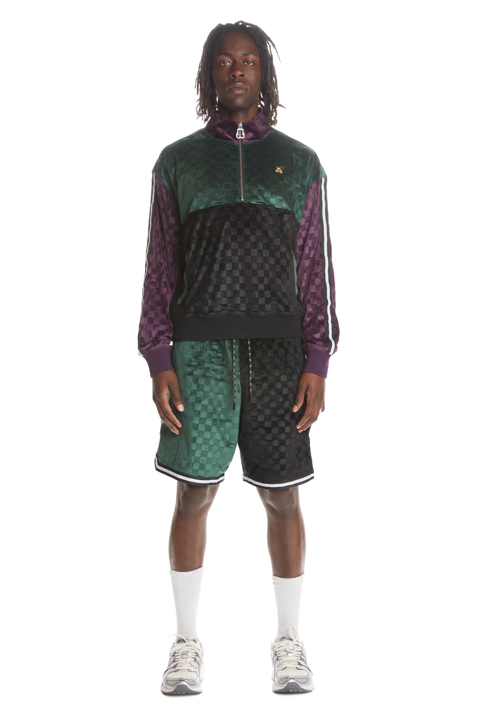 Multi Teddy Fresh Embossed Checker Velour Zip Funnel Neck | SLXWQN815