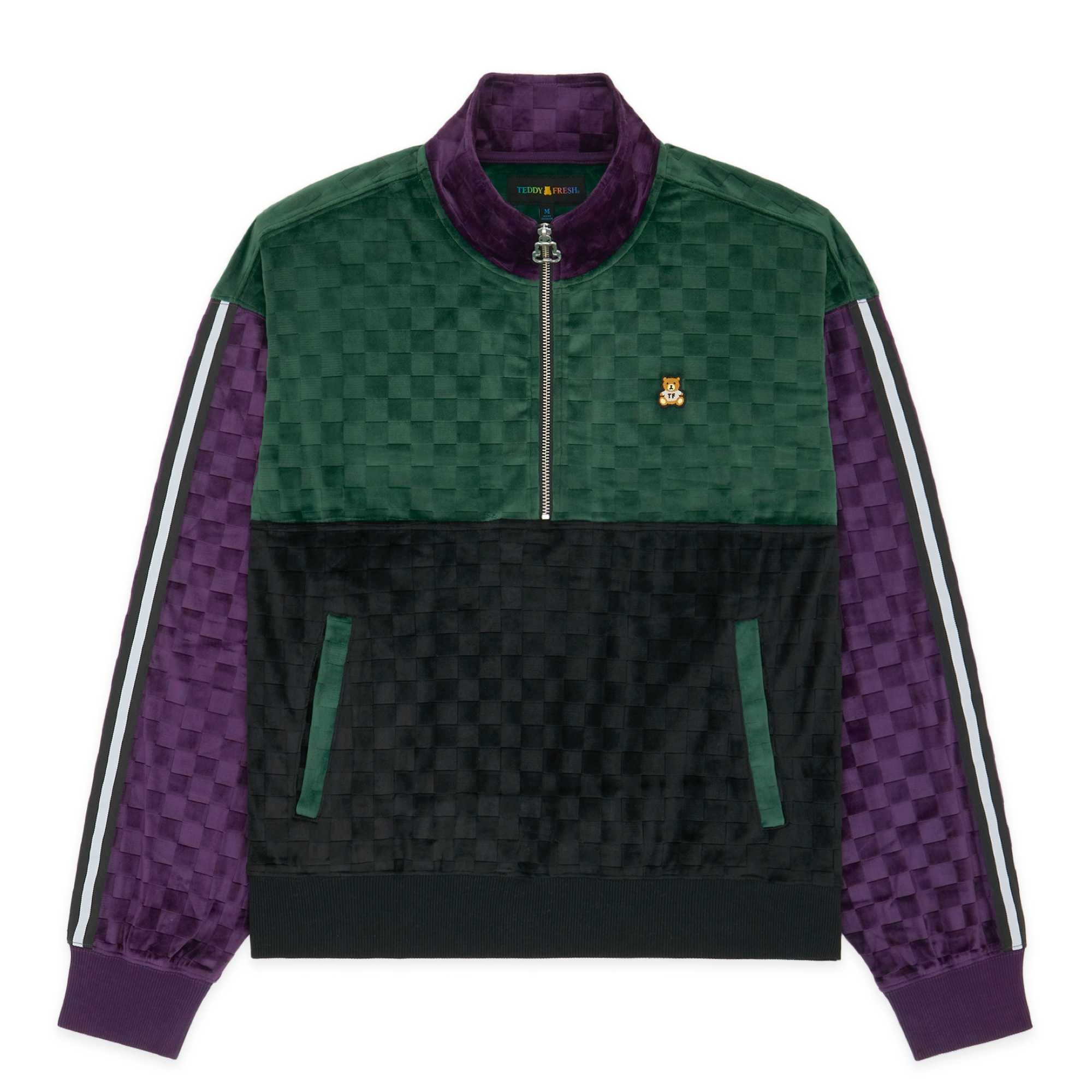 Multi Teddy Fresh Embossed Checker Velour Zip Funnel Neck | SLXWQN815