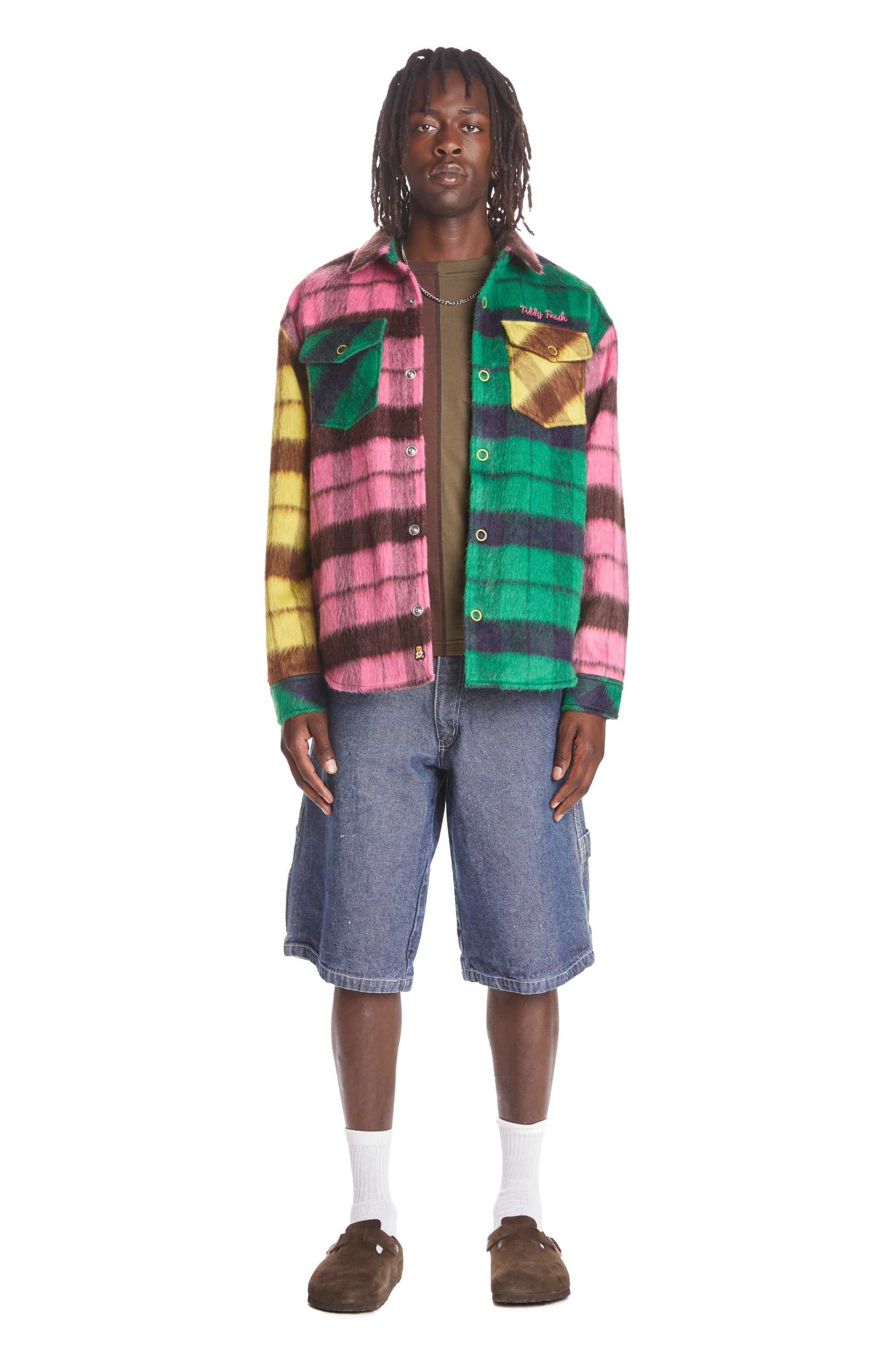 Multi Teddy Fresh Fuzzy Plaid Snap Shacket | NRMTKL402