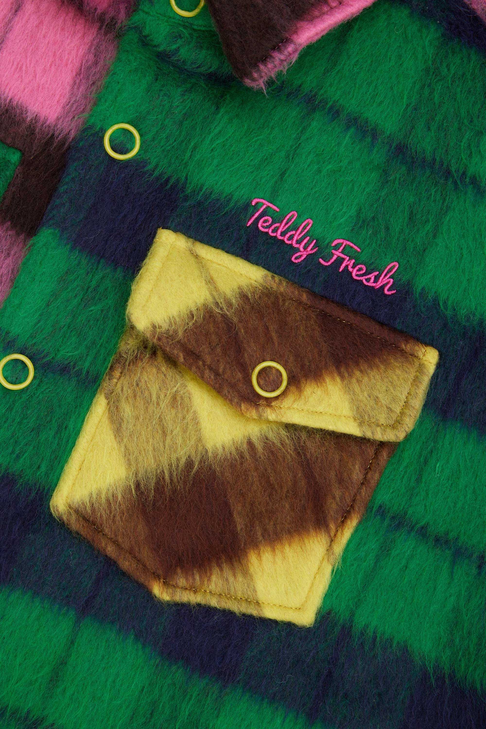 Multi Teddy Fresh Fuzzy Plaid Snap Shacket | NRMTKL402