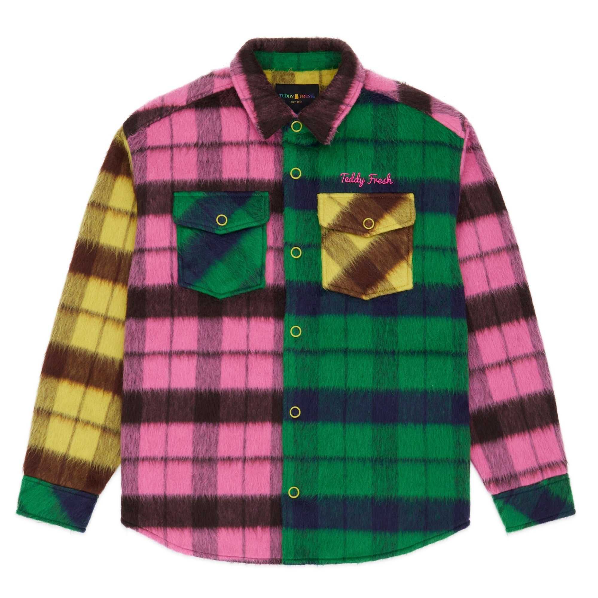 Multi Teddy Fresh Fuzzy Plaid Snap Shacket | NRMTKL402