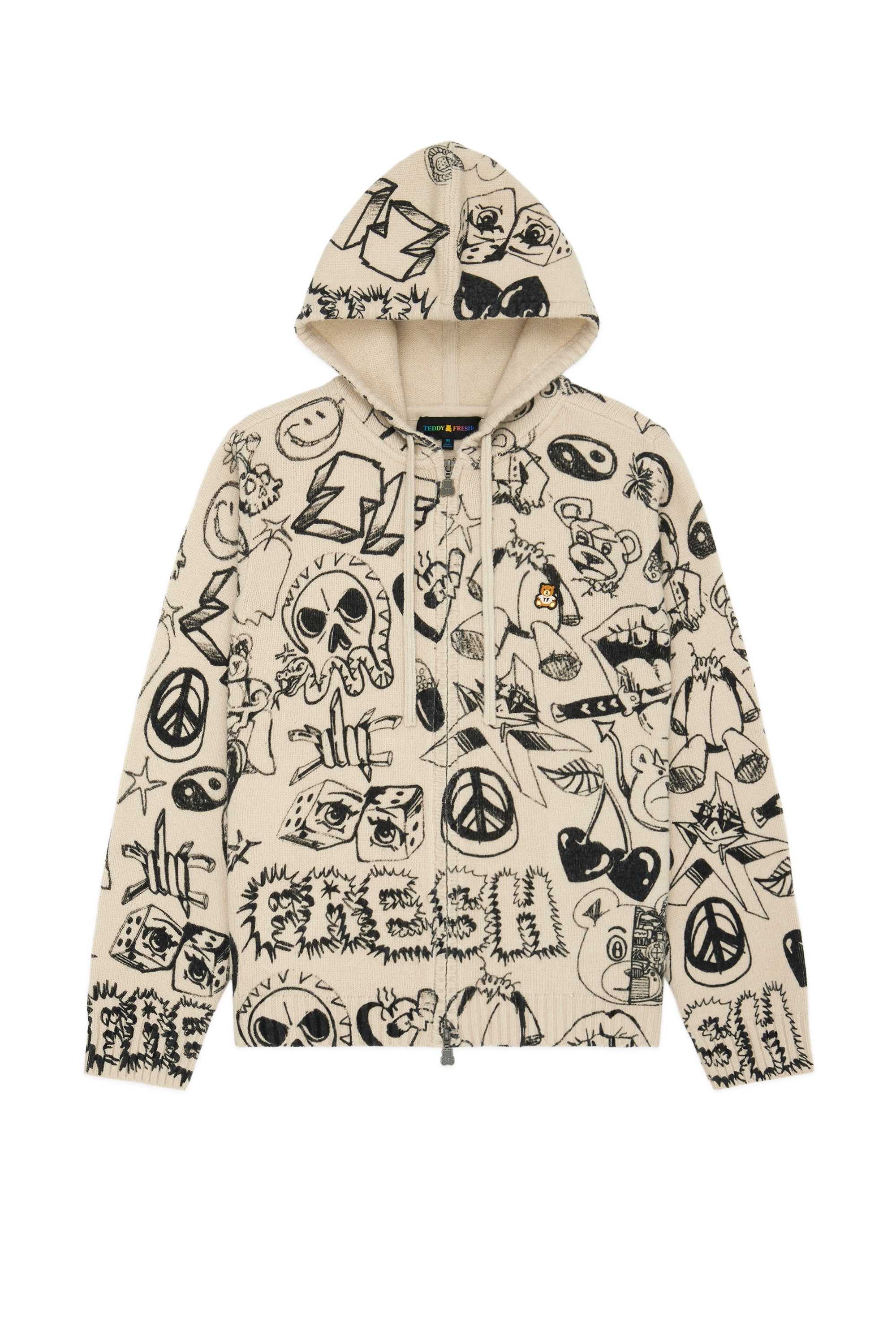 Natural Teddy Fresh Sketches Knit Hoodie | JDYSPV768