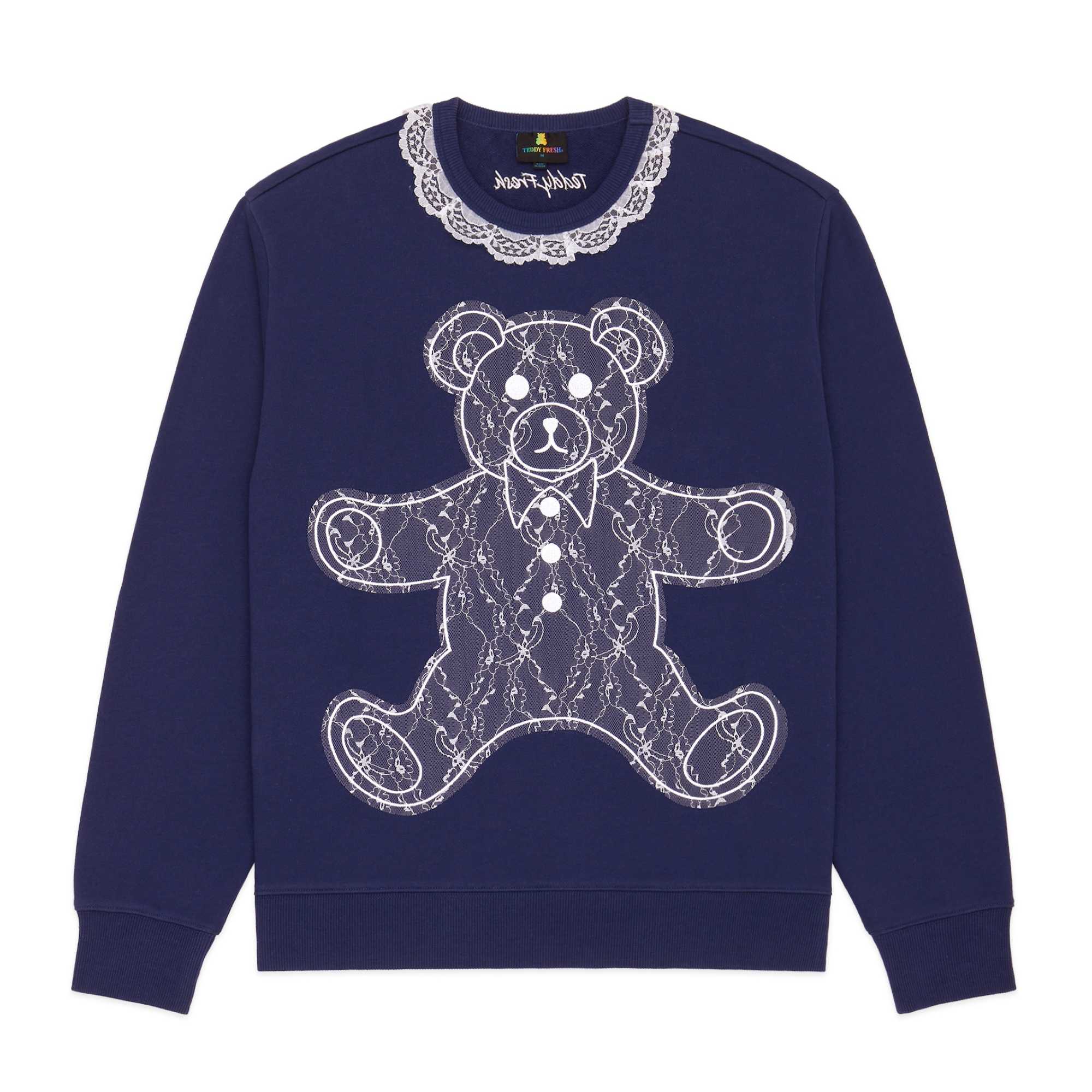 Navy Teddy Fresh Lace Applique Bear Sweatshirt | GFWAOB720