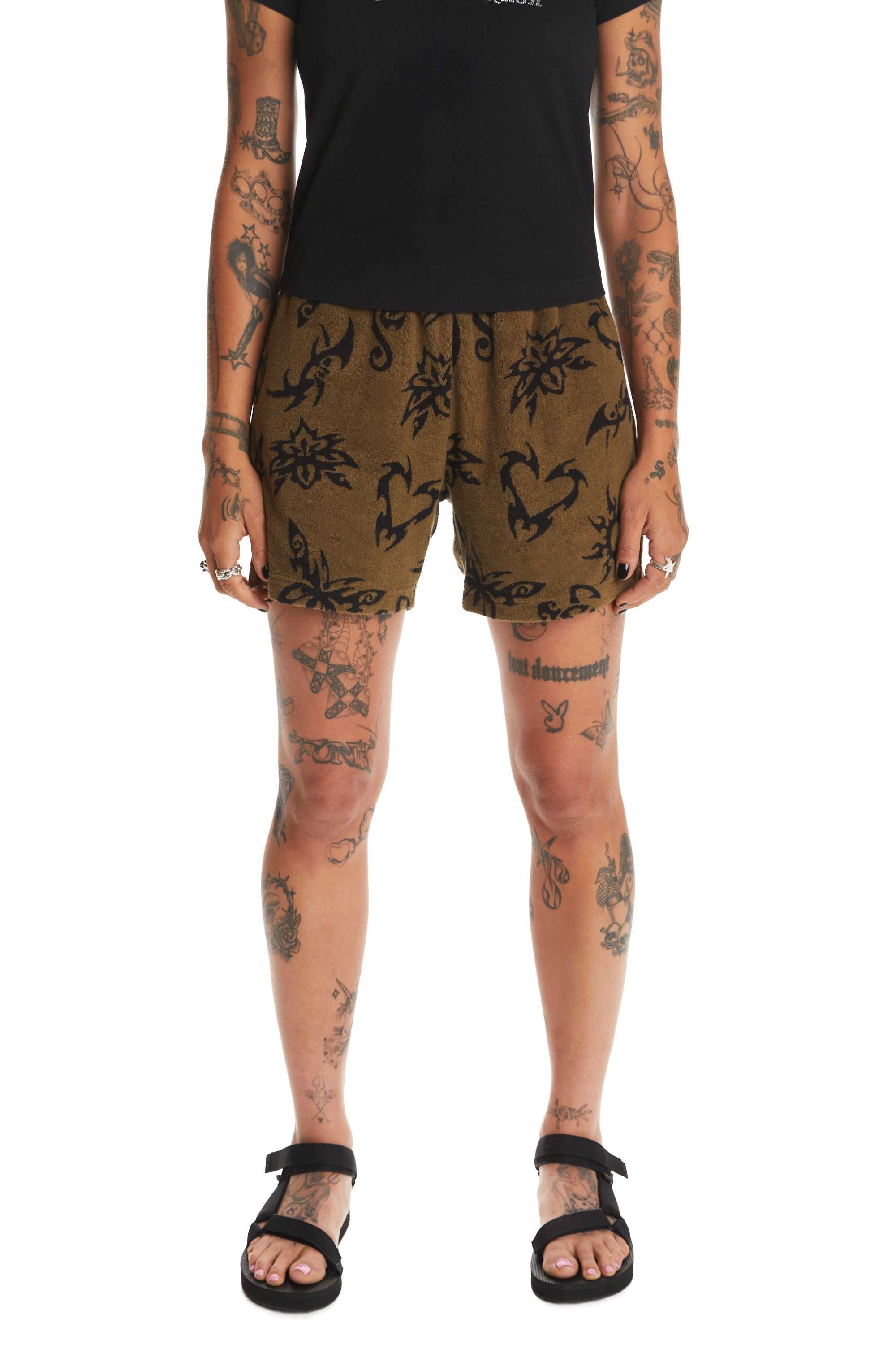 Olive Teddy Fresh Souvenir Terry Shorts | UXIJBH309