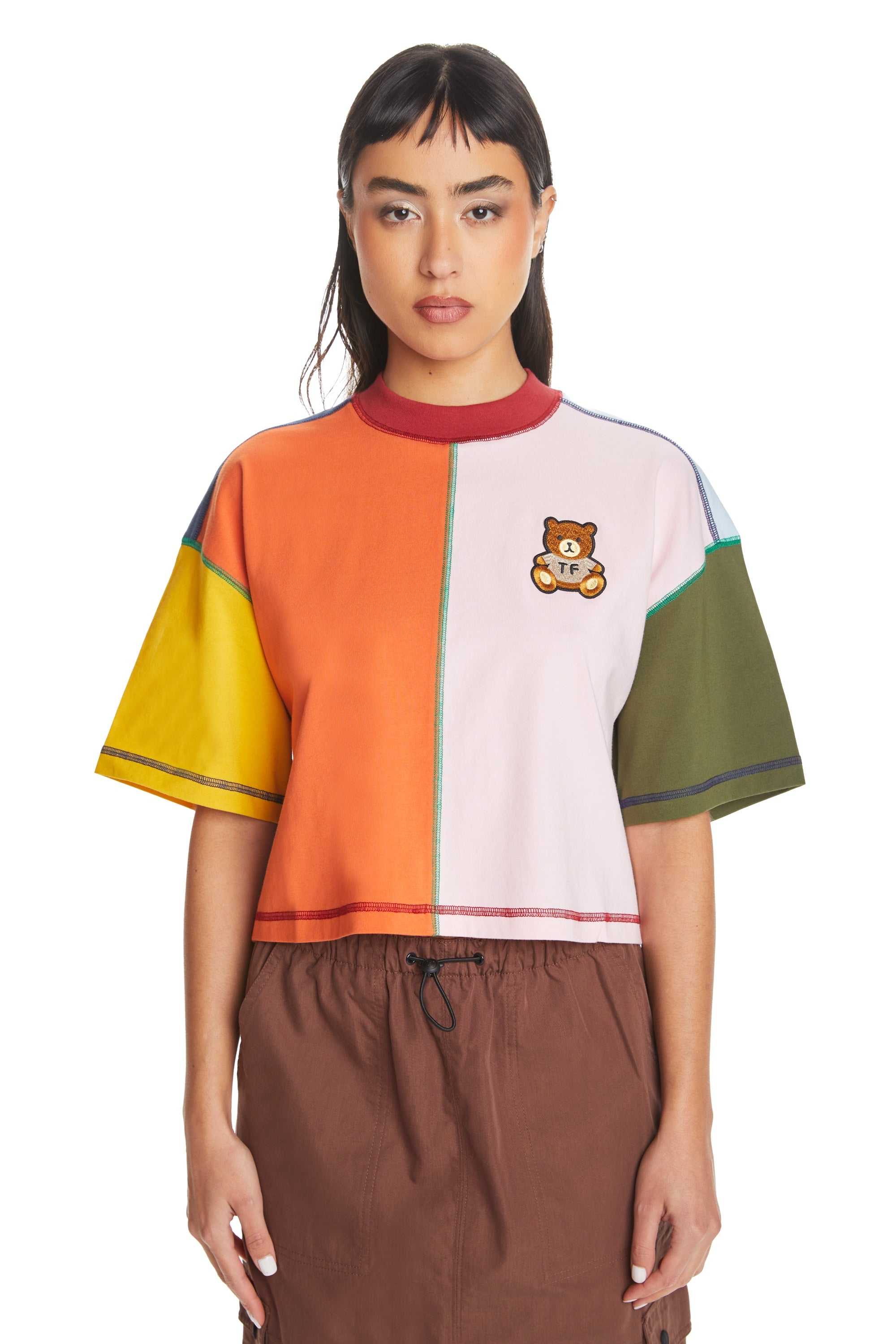 Orange Multi Teddy Fresh Boxy Color Block Tee | PHYRXL517