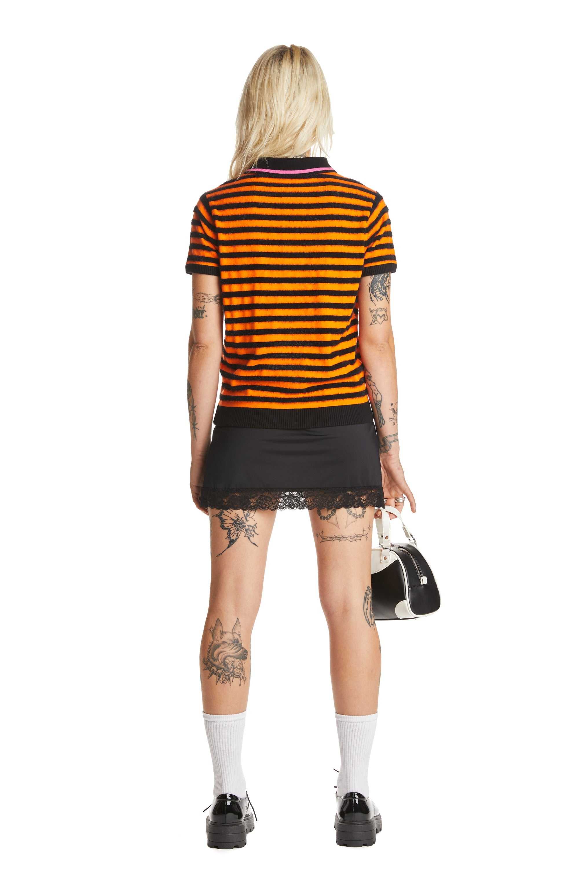 Orange Teddy Fresh Fuzzy Stripe Knit Top | DUZIRL358