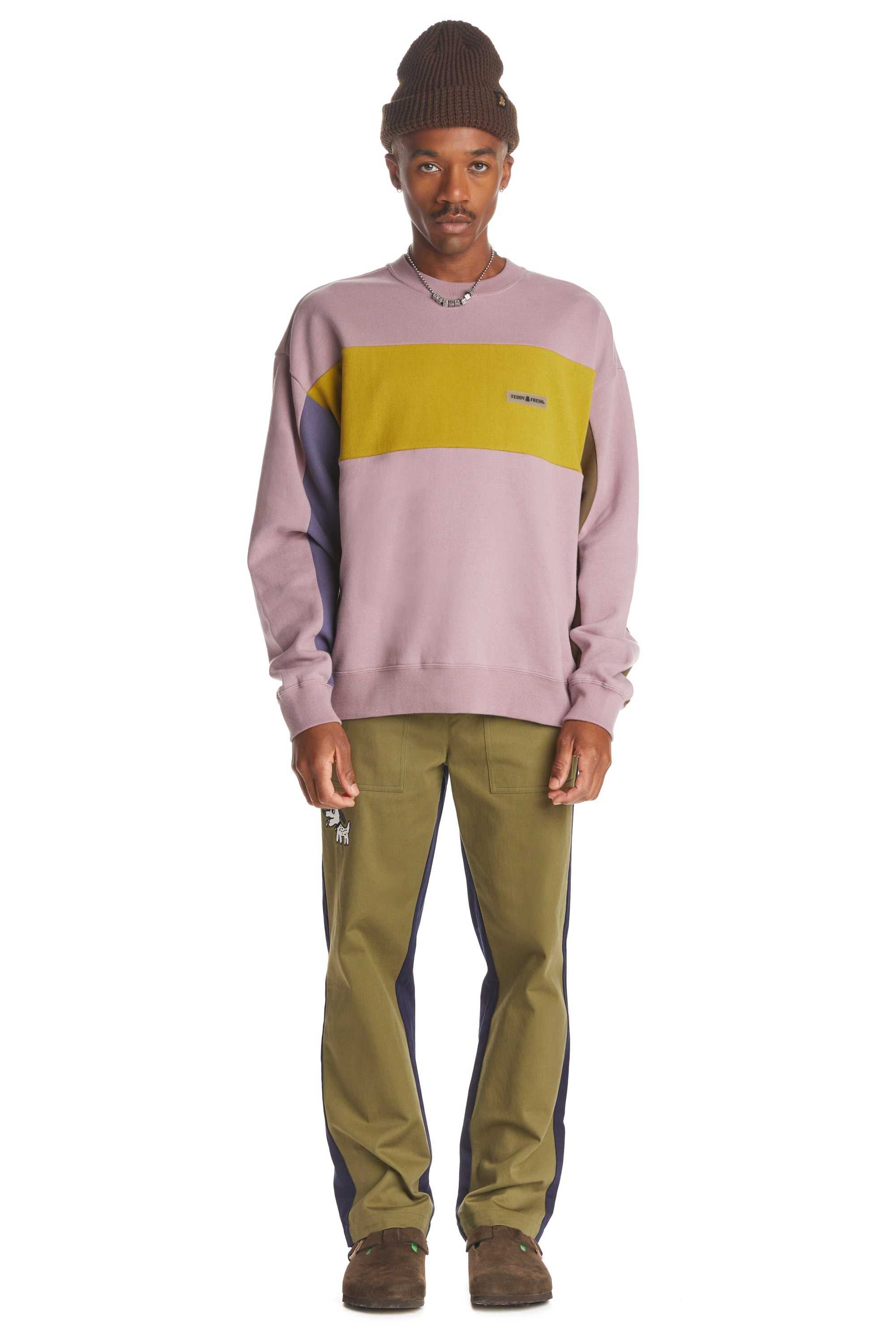 Pink Teddy Fresh Rib Block Crewneck | GHENSV693