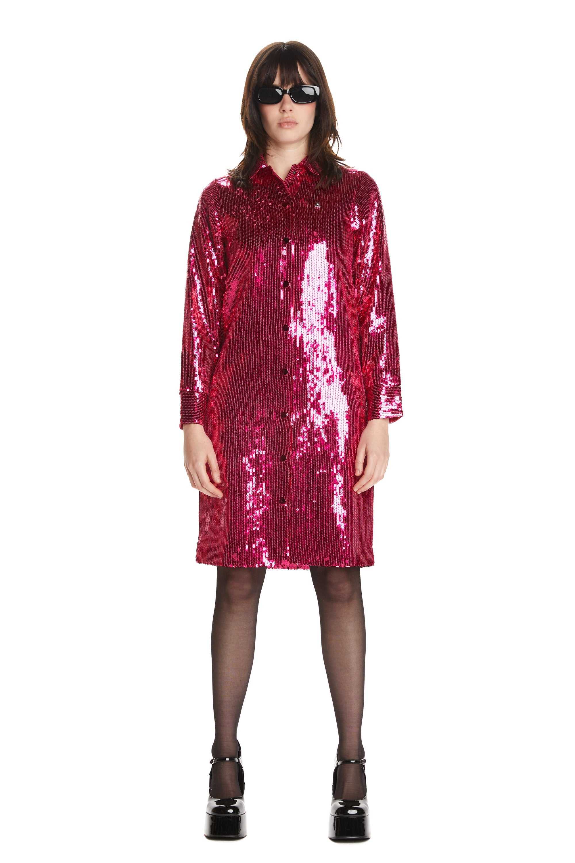 Pink Teddy Fresh Sequin Shirt Dress | QKCWTX354