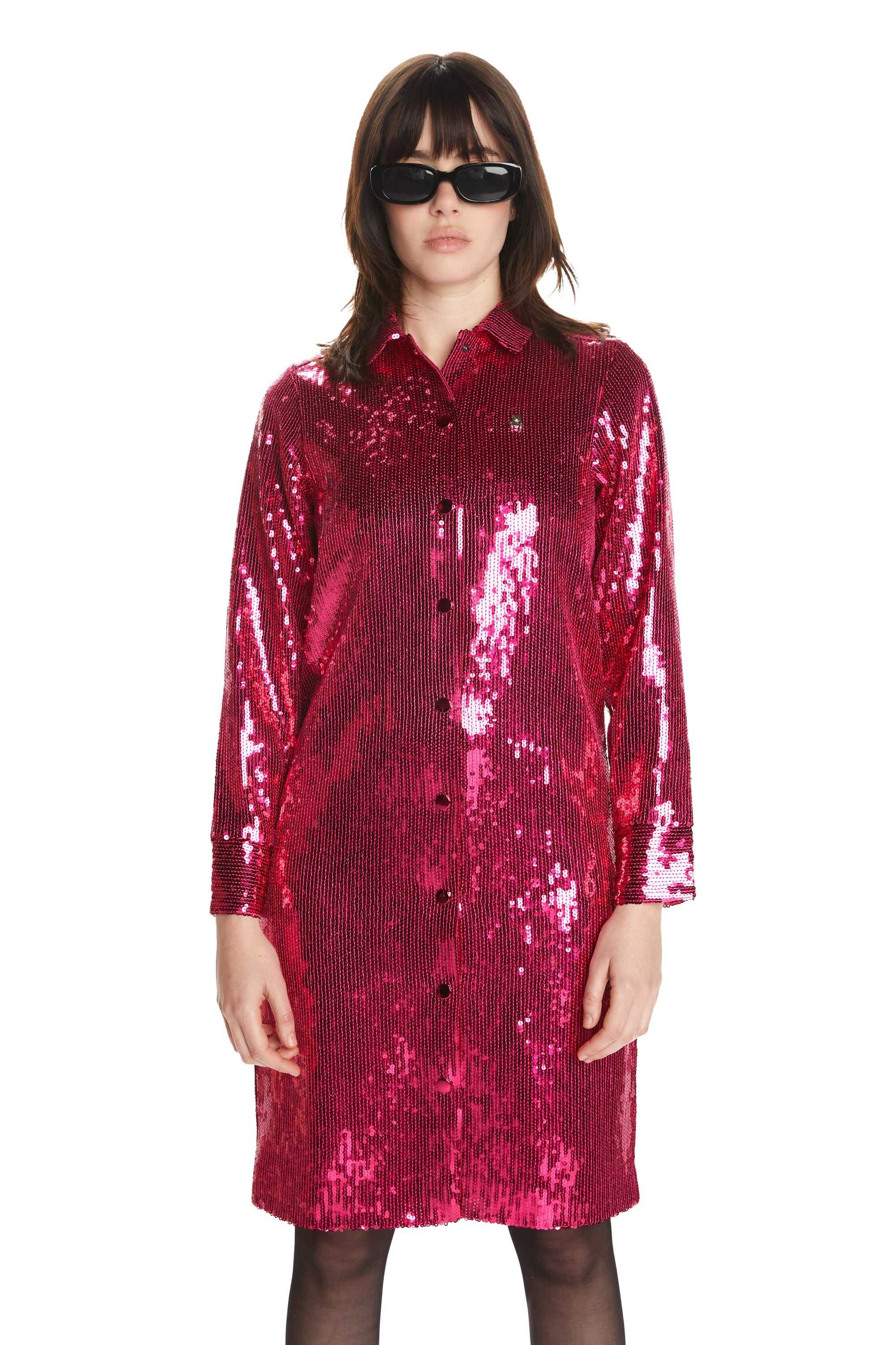 Pink Teddy Fresh Sequin Shirt Dress | QKCWTX354