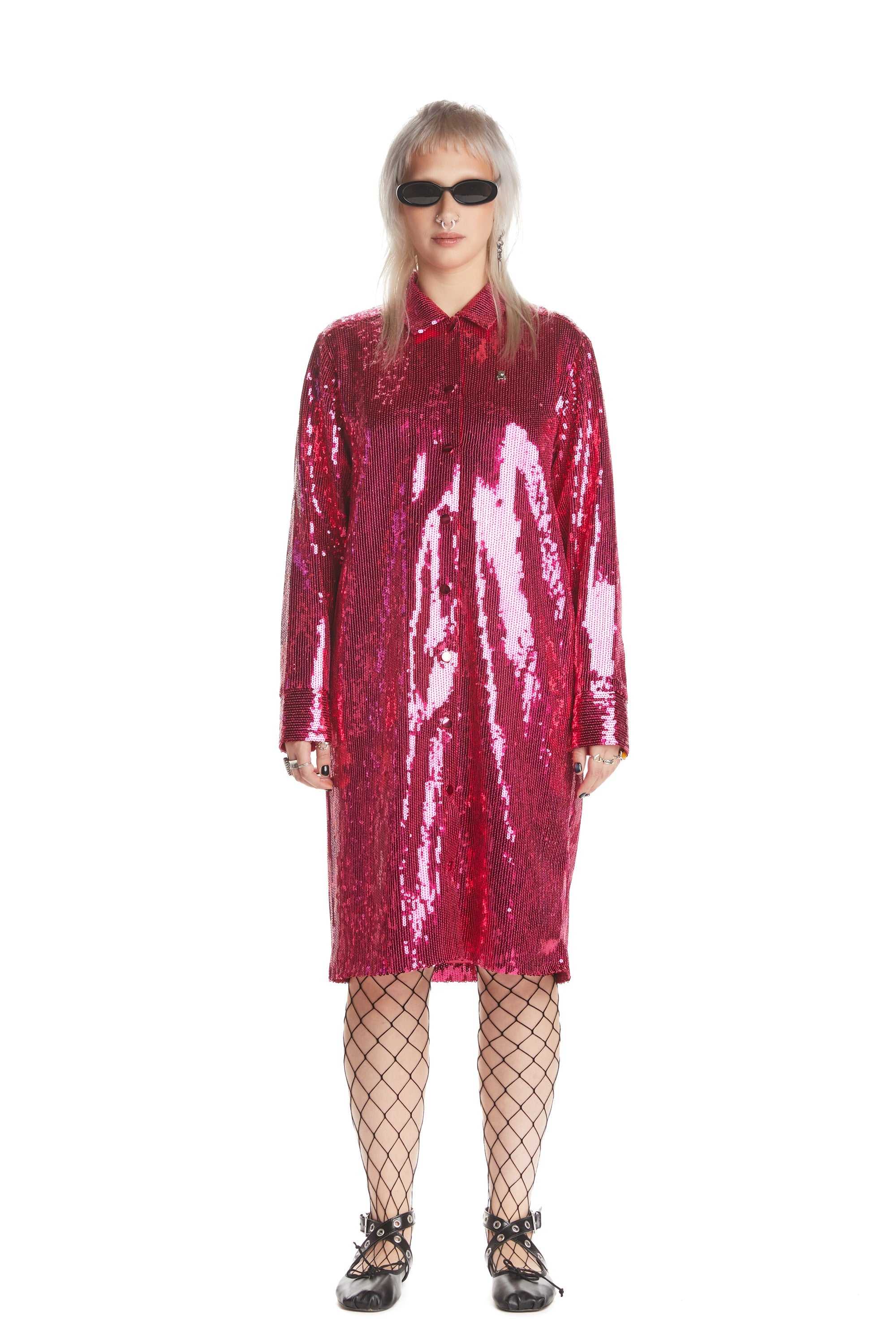 Pink Teddy Fresh Sequin Shirt Dress | QKCWTX354