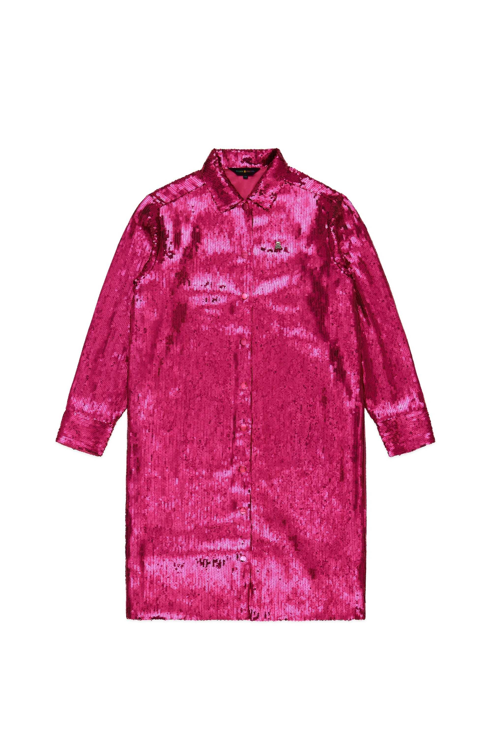 Pink Teddy Fresh Sequin Shirt Dress | QKCWTX354